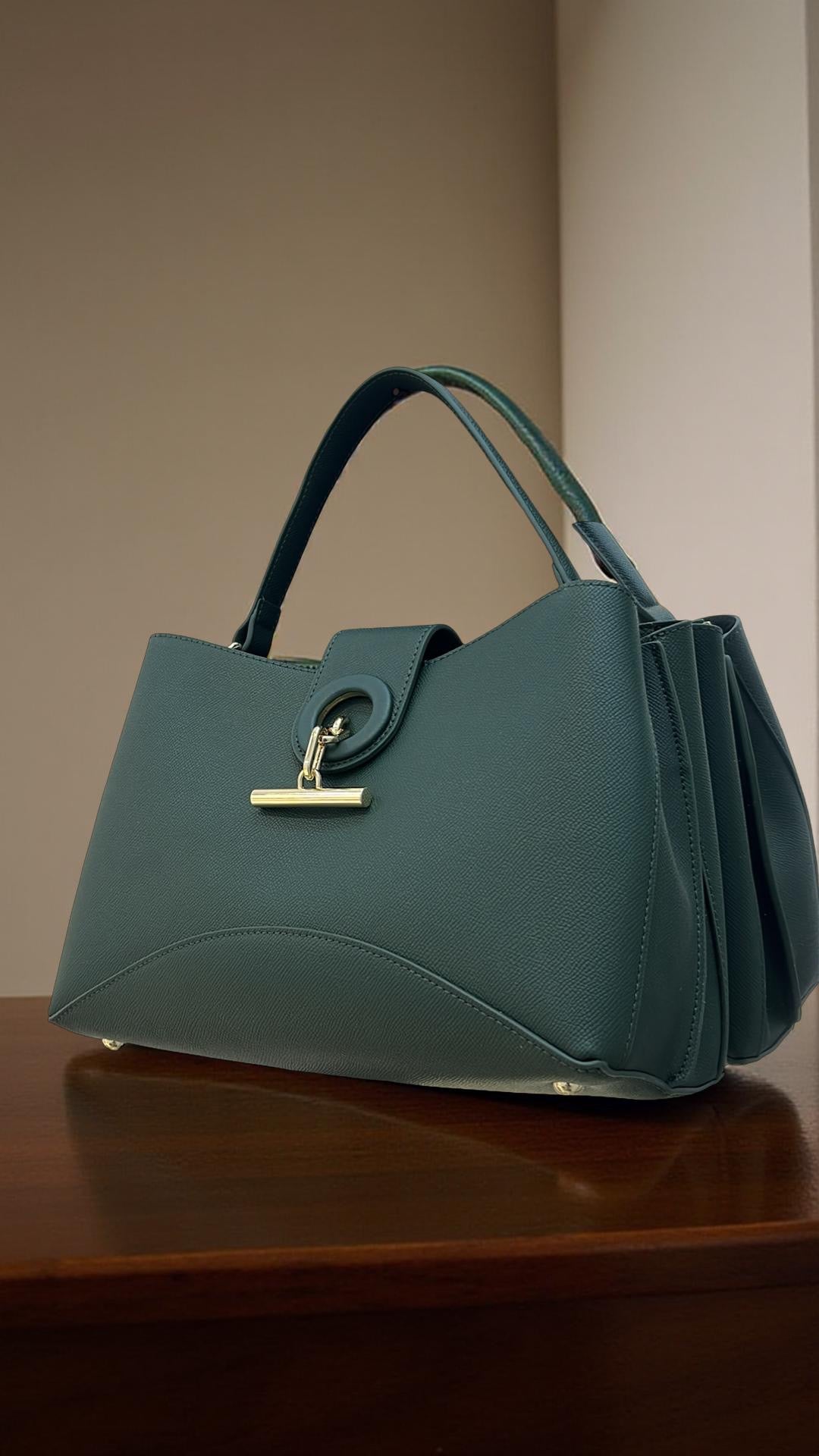 Chrisbella Leather Triple Compartment Bag in Green