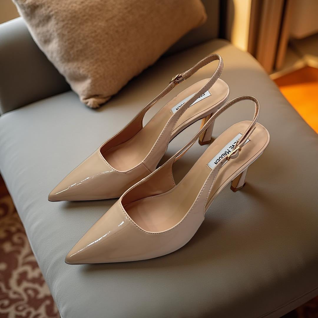 Steve Madden Patent Leather Pointed Toe Slingback Heels in Nude