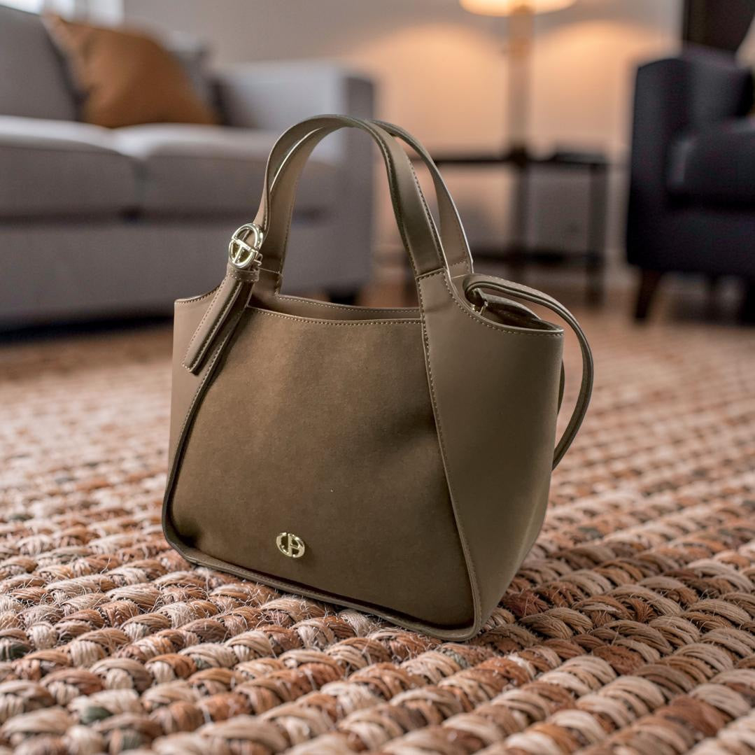 Chrisbella Suede detail Large Bag in Mud