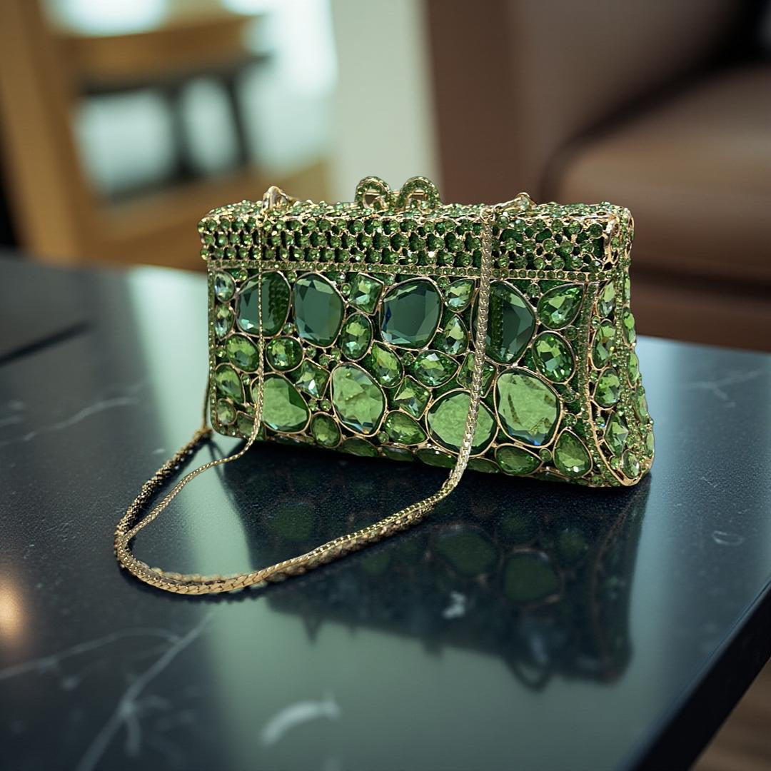 Cairo Glam Clutch Statement Purse with Crystals in Mint