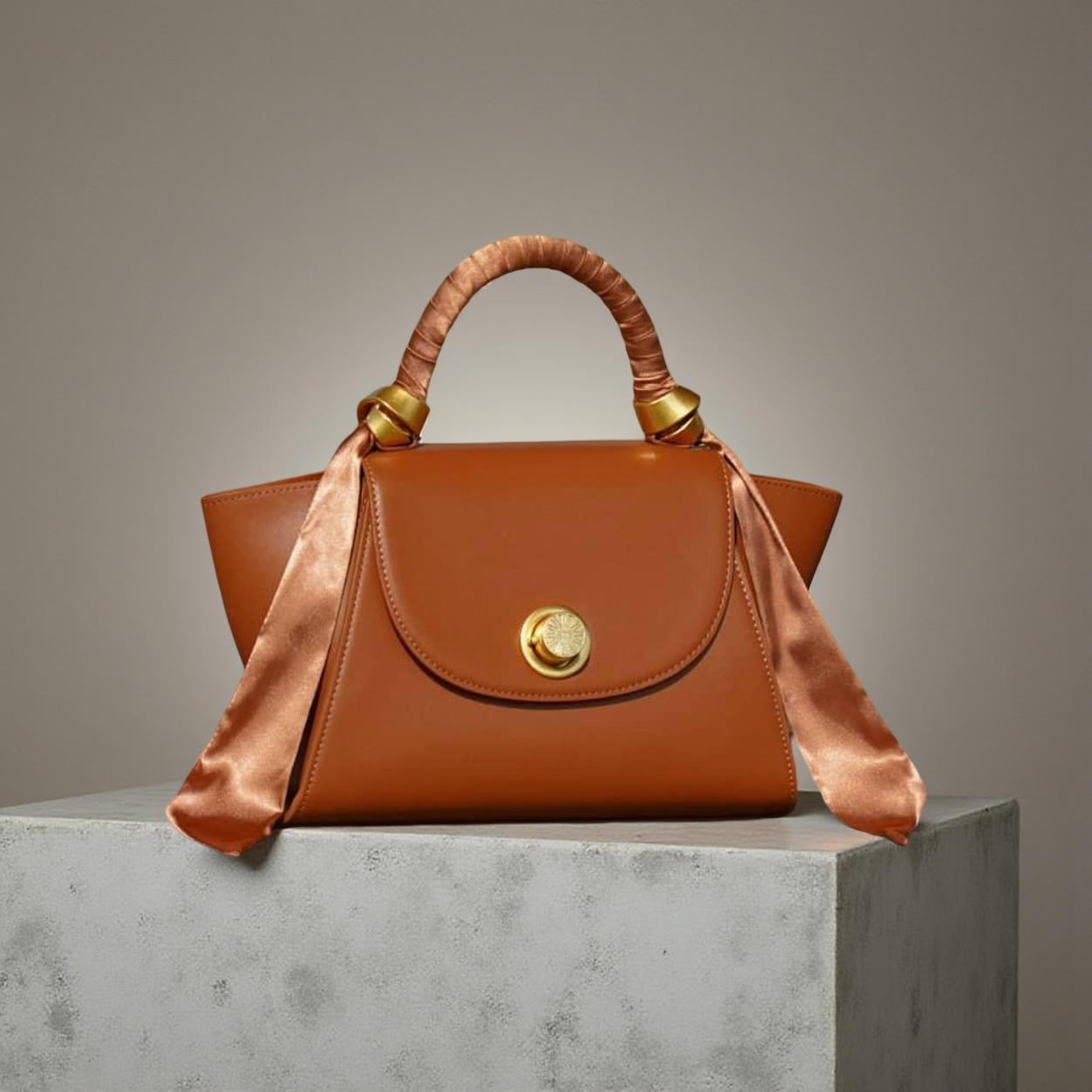 Versse Top Handle Winged Bag in Brown