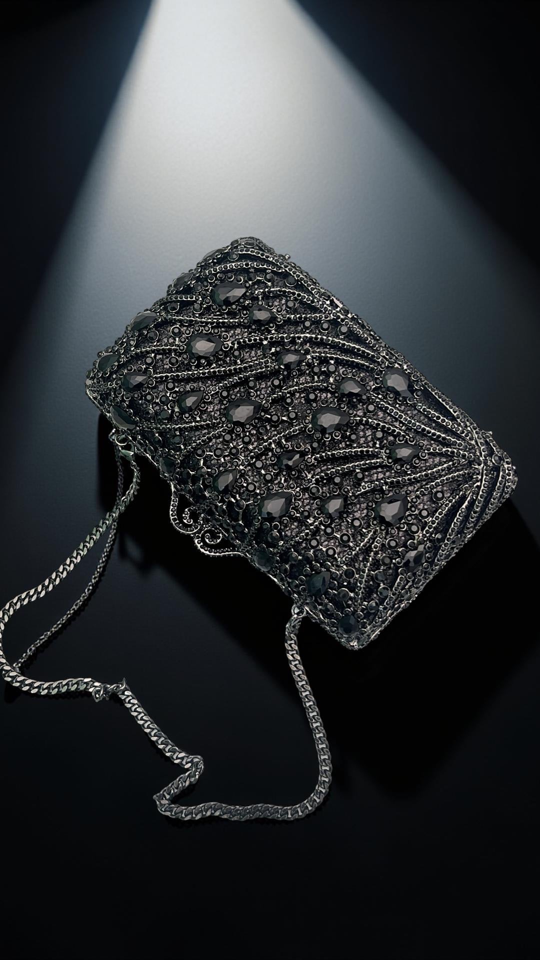 Oslo Structured Clutch Party Purse with Stones in Black