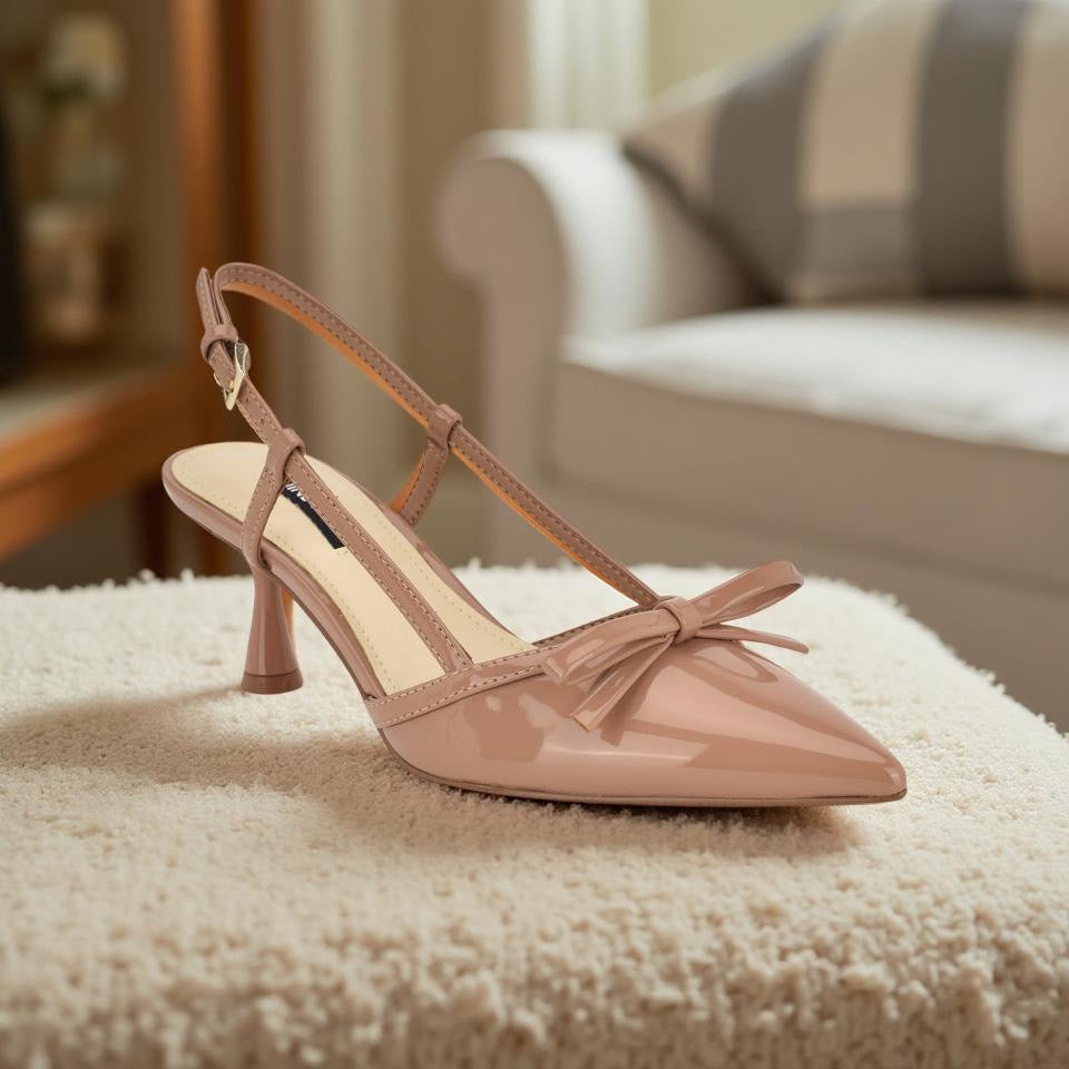 Nine West Bow Detail Pointed Toe Slingback Pump in Nude