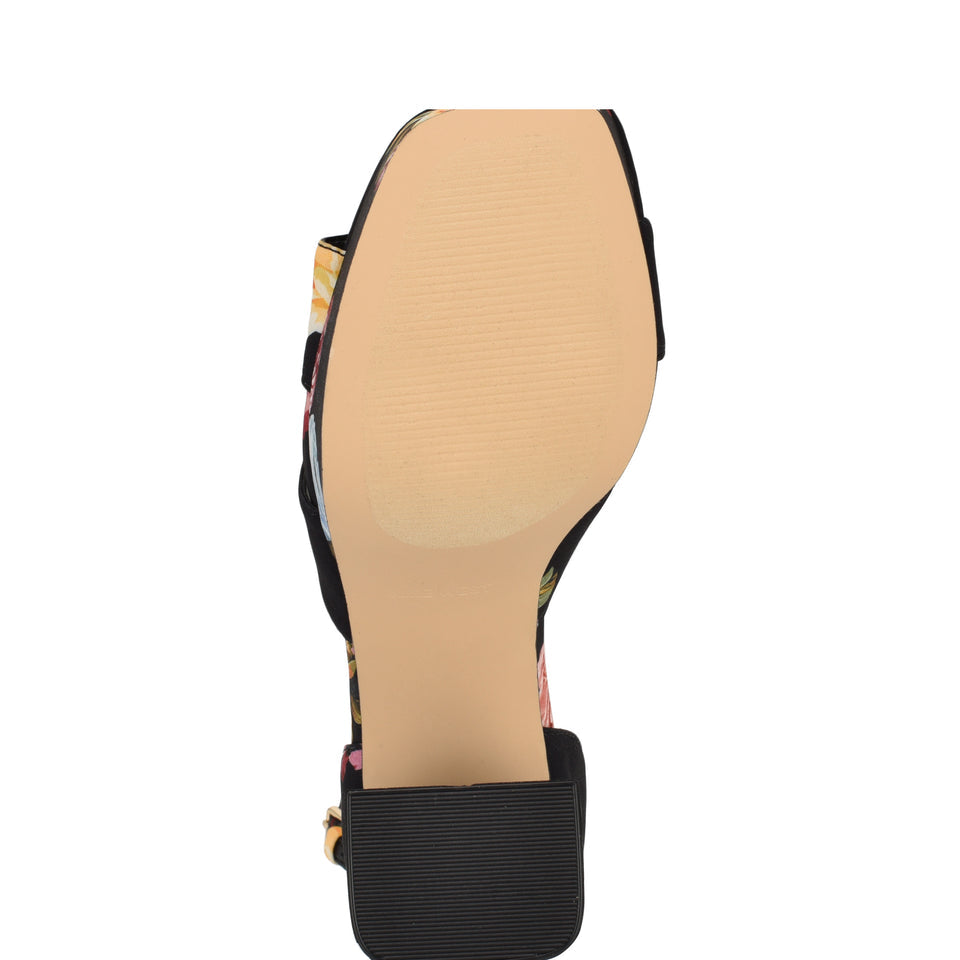 Nine West Floral Platform Block Heel Sandal in Black