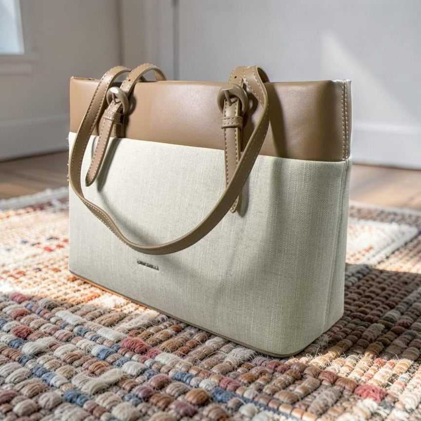 Chrisbella Contrast Tow-Tone Bag in Off-White