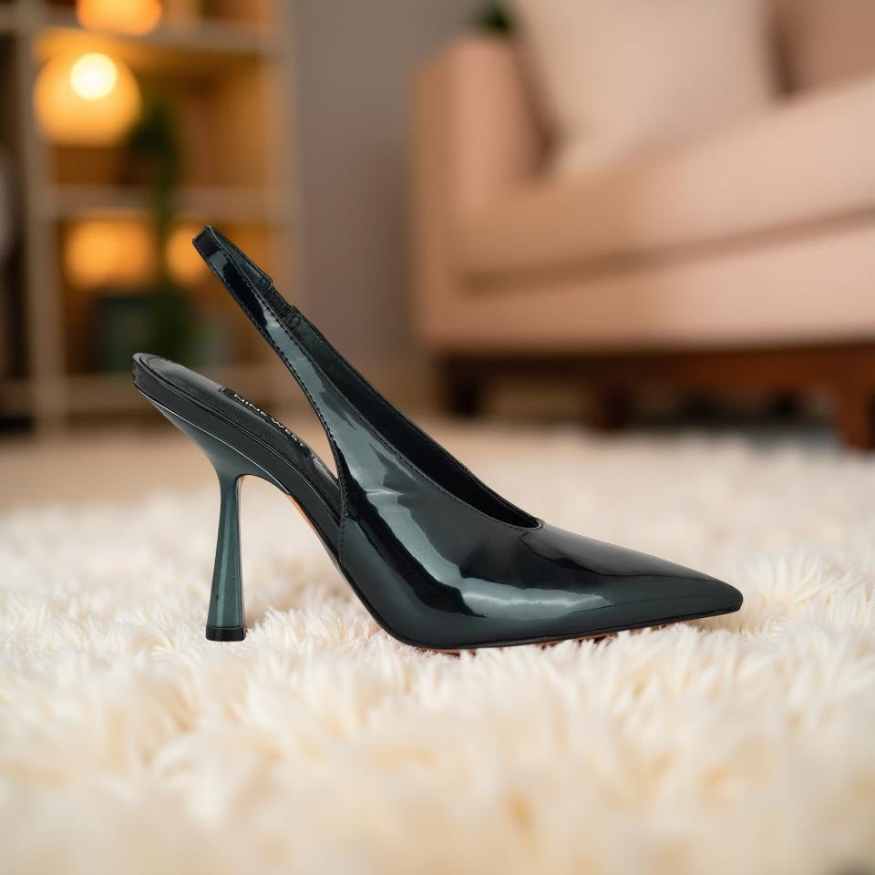 Nine West Patent Leather Pointed Slingbacks in Dark Green