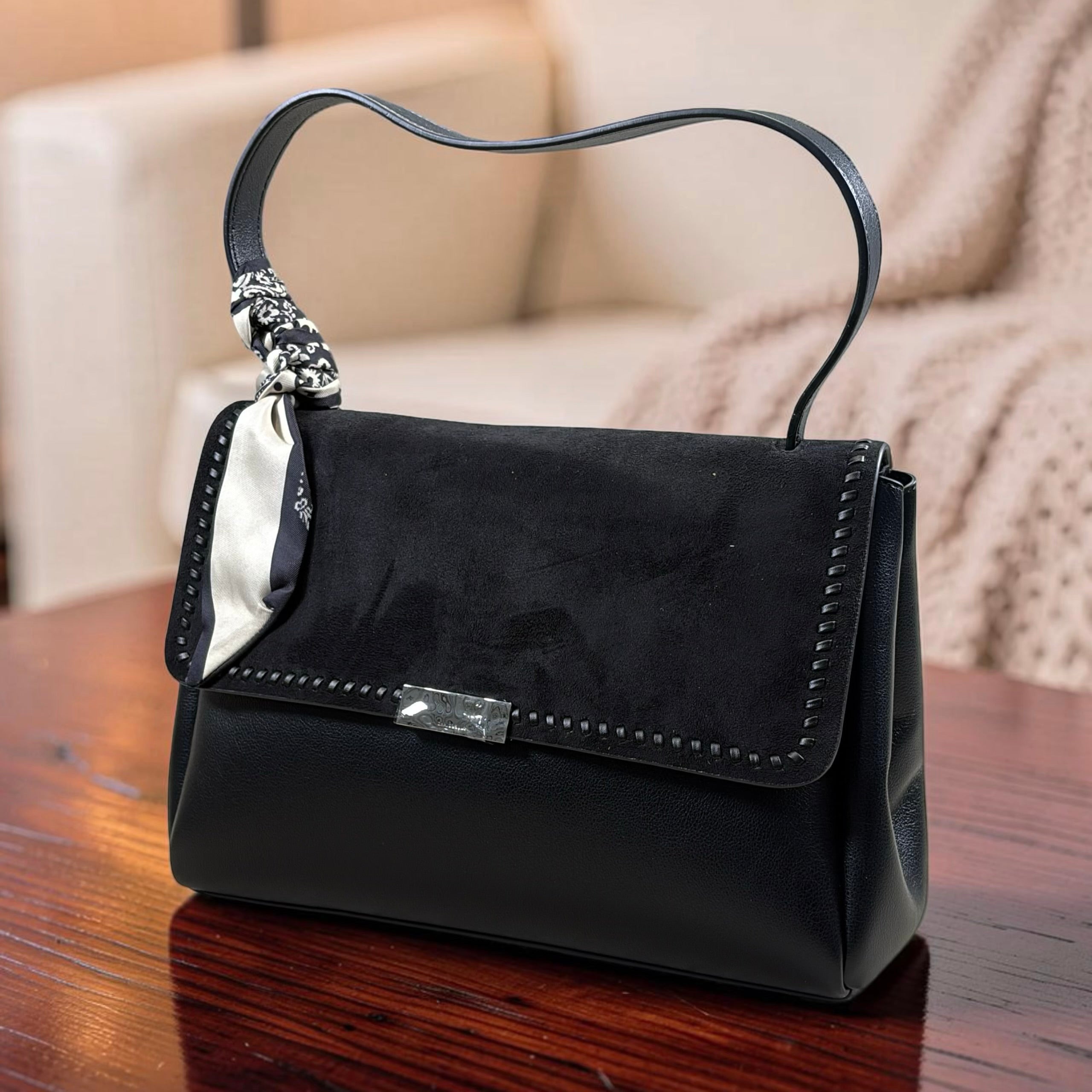 Chrisbella Suede Flap Single Shoulder Strap Bag in Black