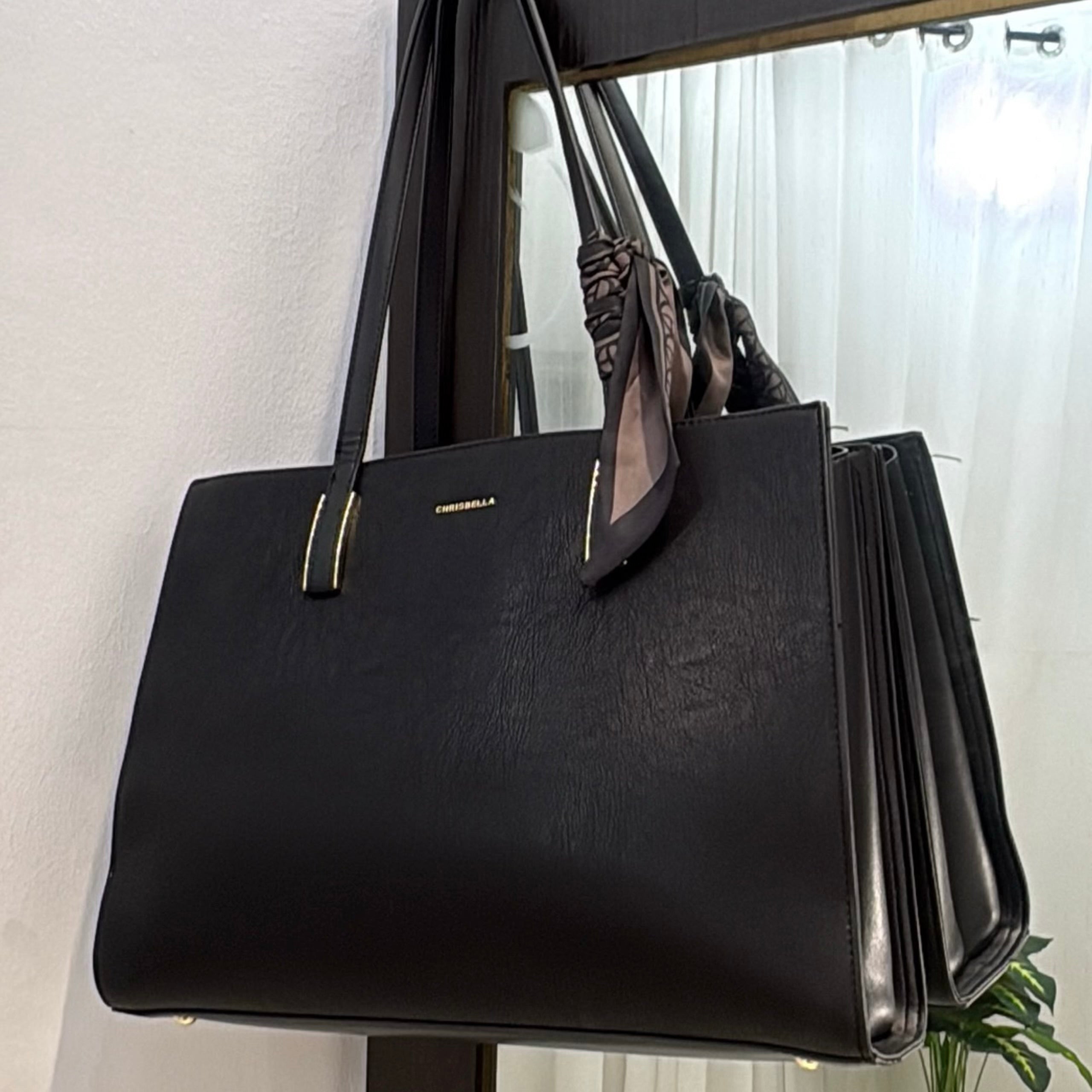 Chrisbella Scarf Detail Shoulder Tote in Black
