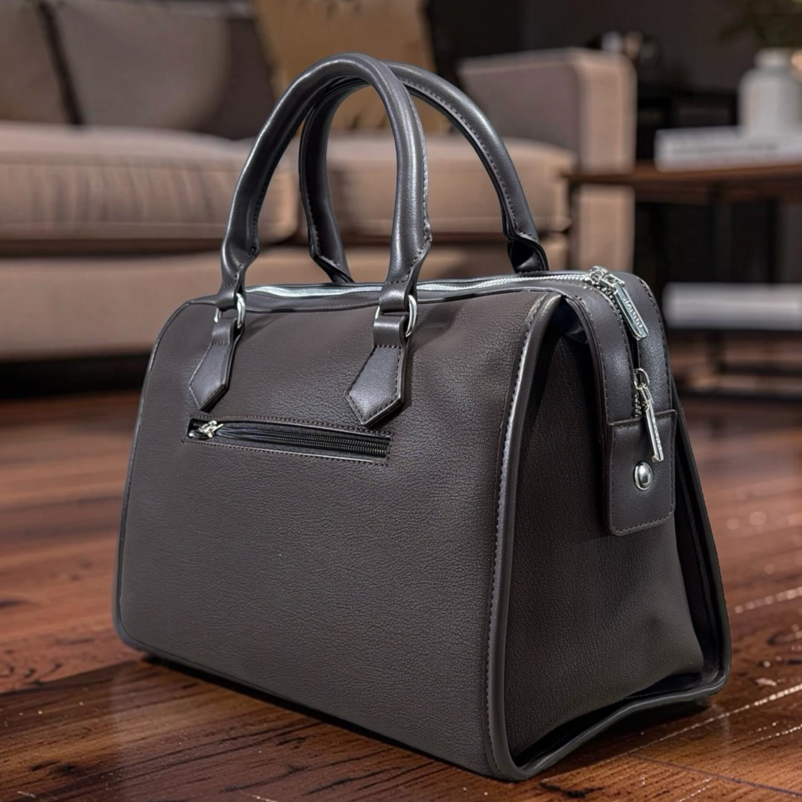 Bagco Double Front Zip Two-Tone Bag in Coffee