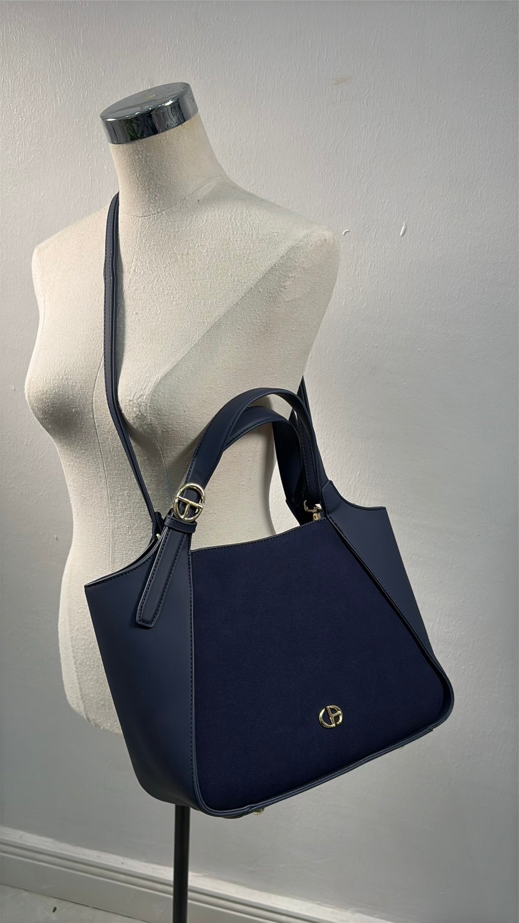 Chrisbella Suede detail Large Bag in Navy