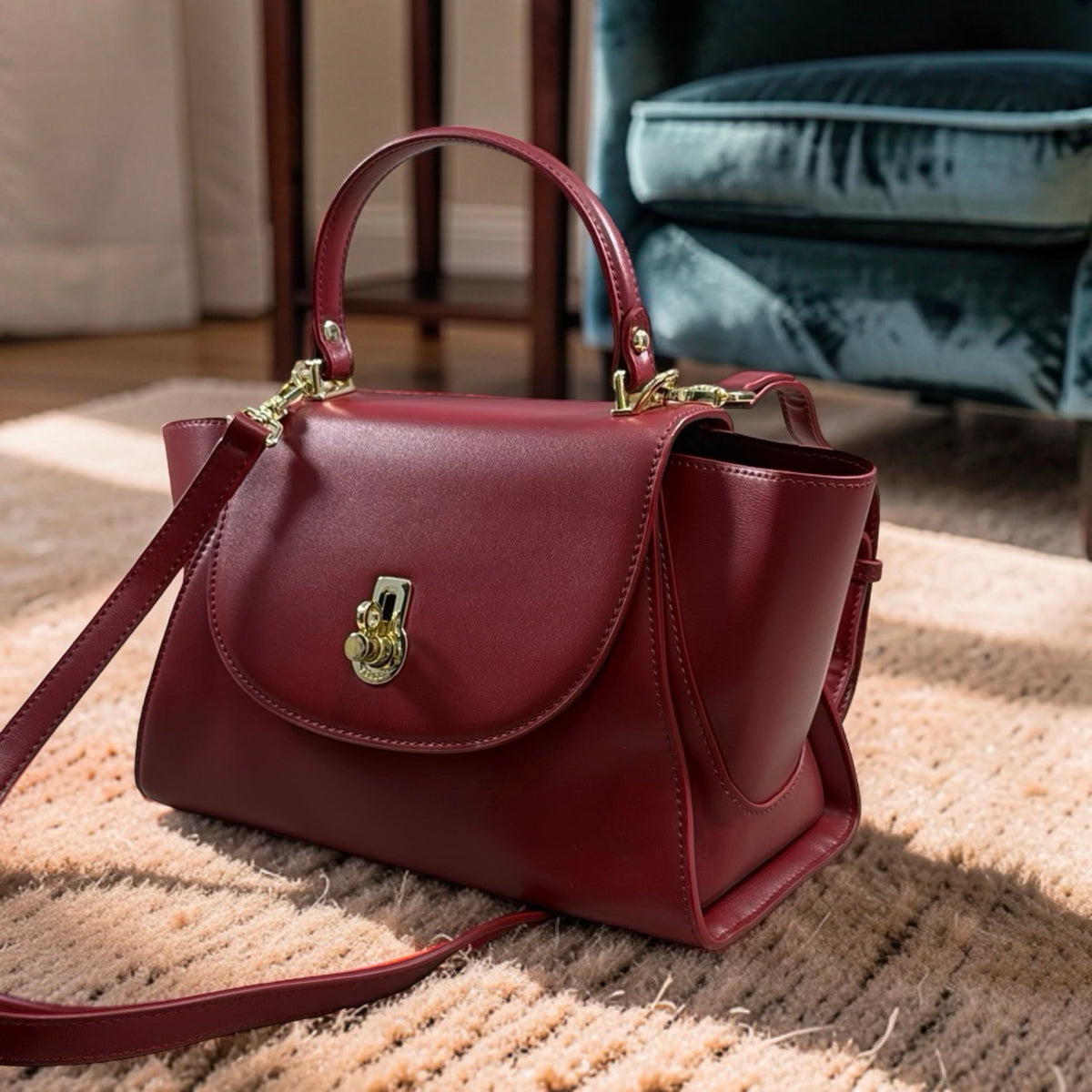 Versse Top Handle Winged Bag in Wine