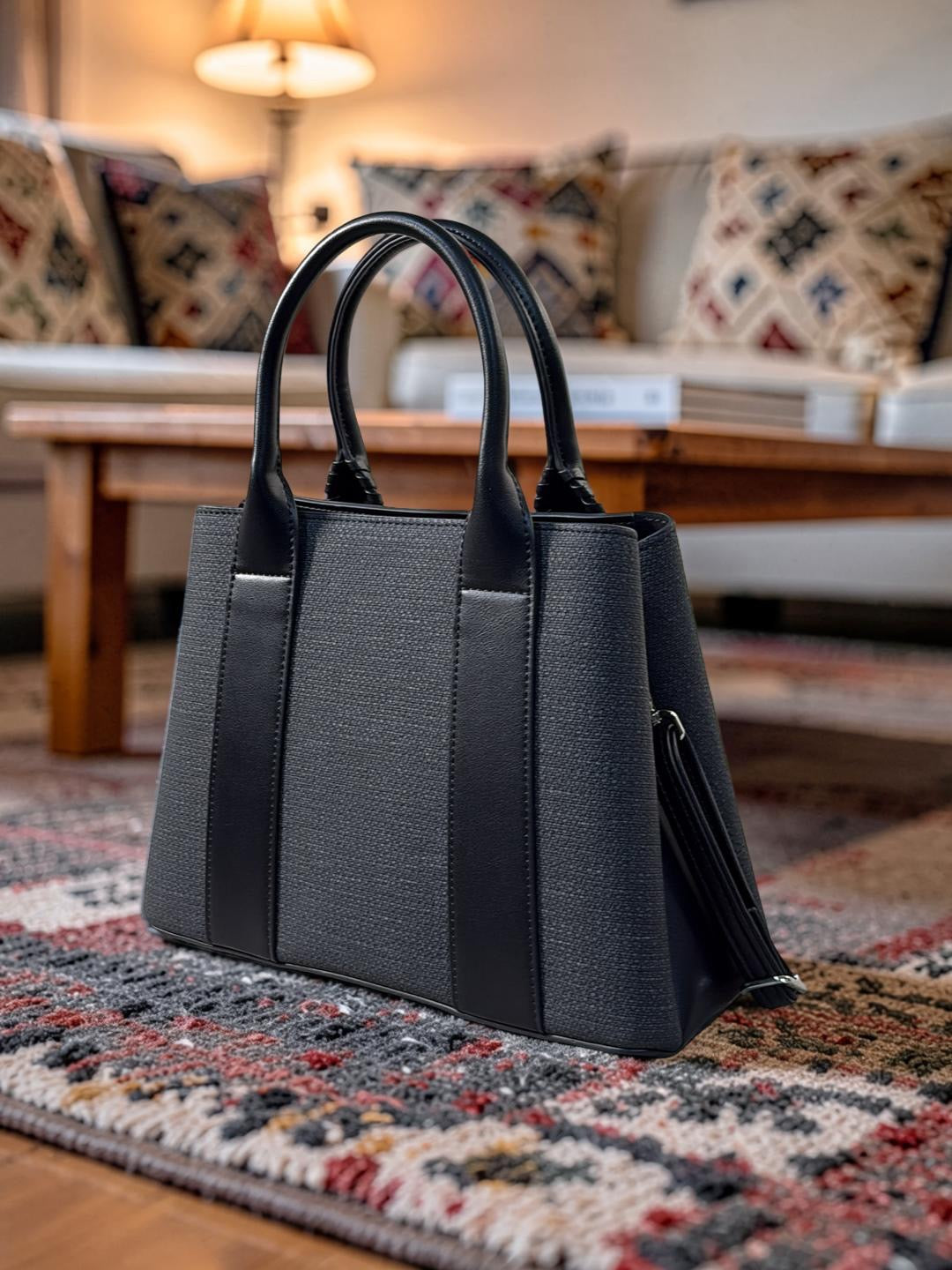 Chrisbella Double Handle Structured Medium Bag in Black