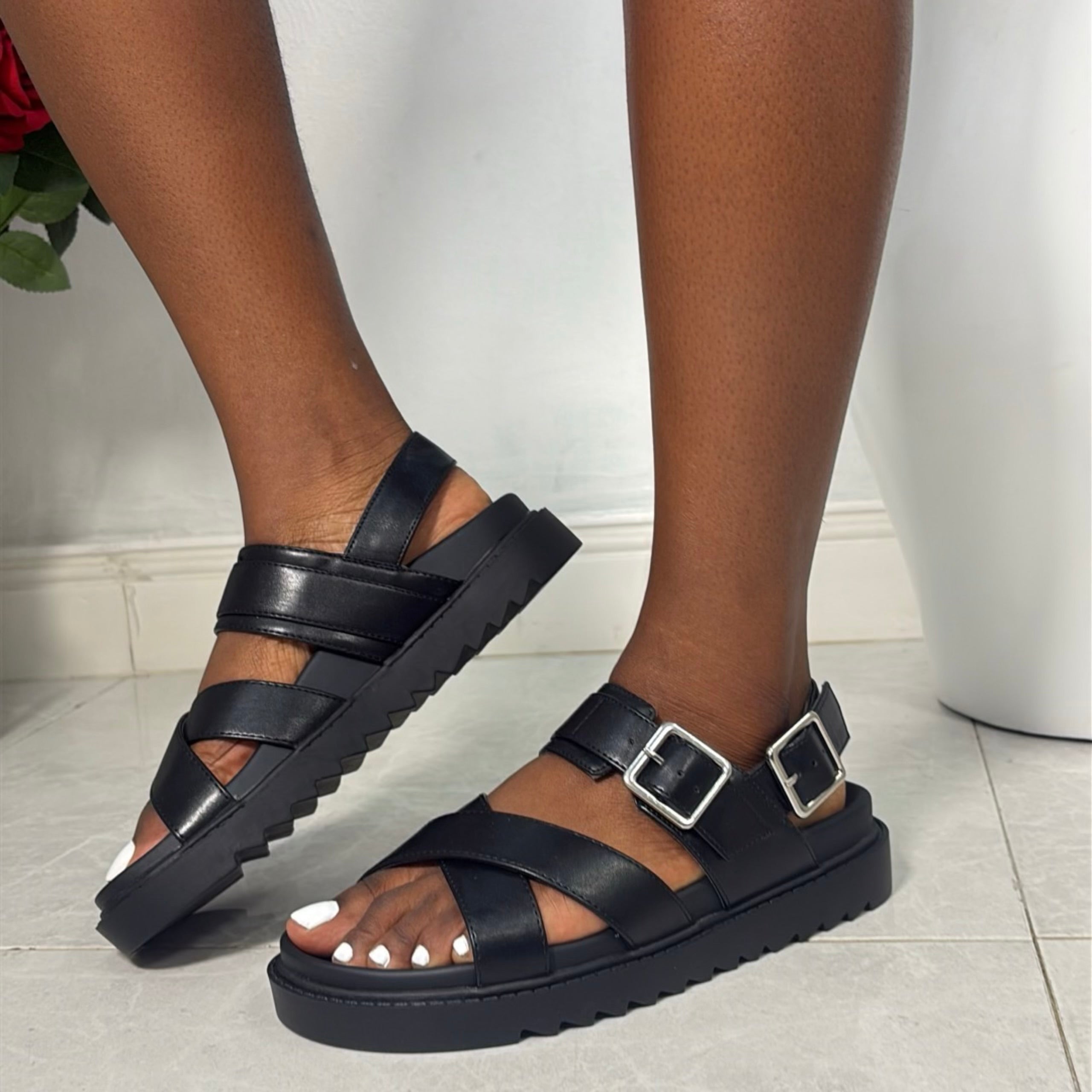 State Street Leather Sporty Sandal in Black