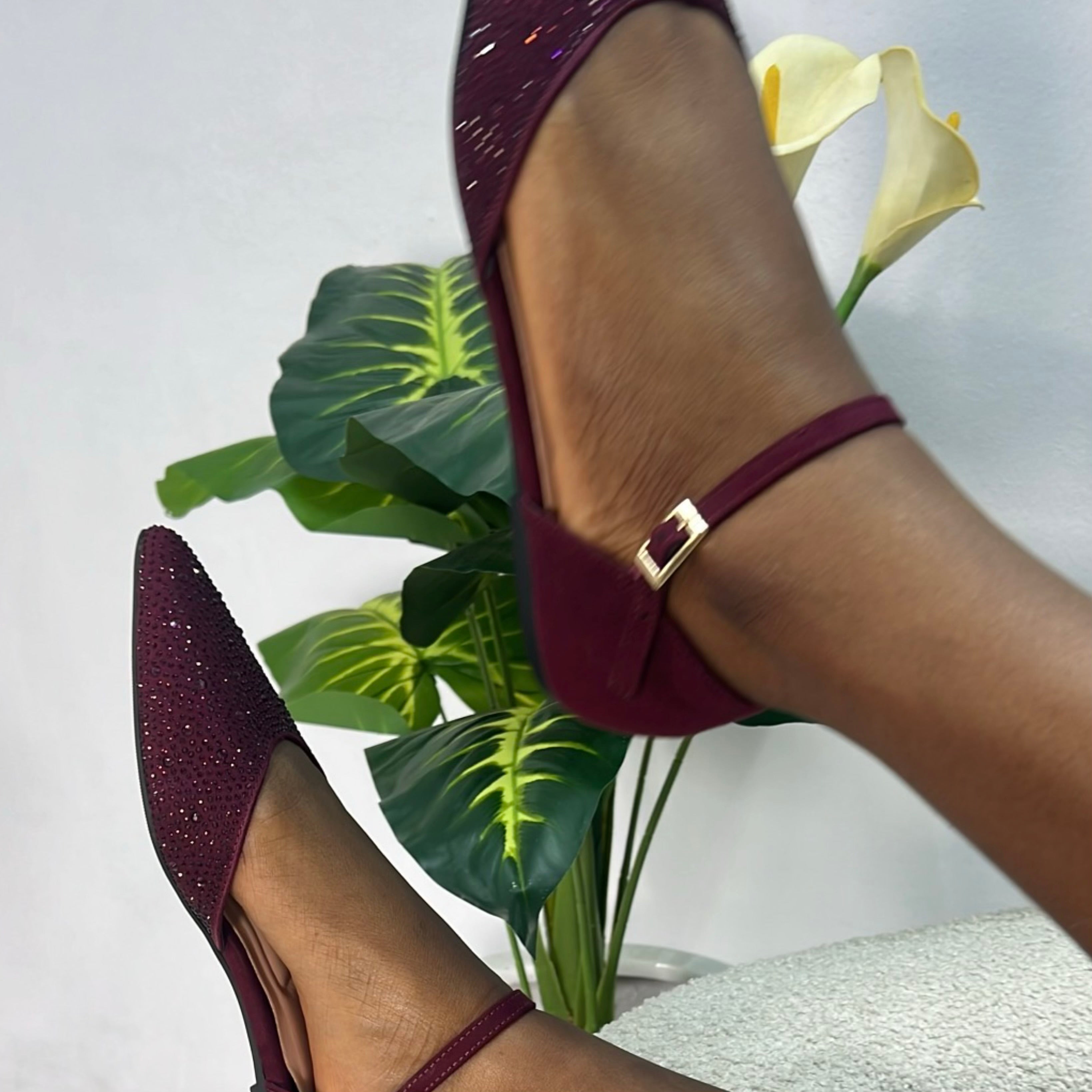 Marbella Embellished Pointed Toe D'orsay Pump in Burgundy