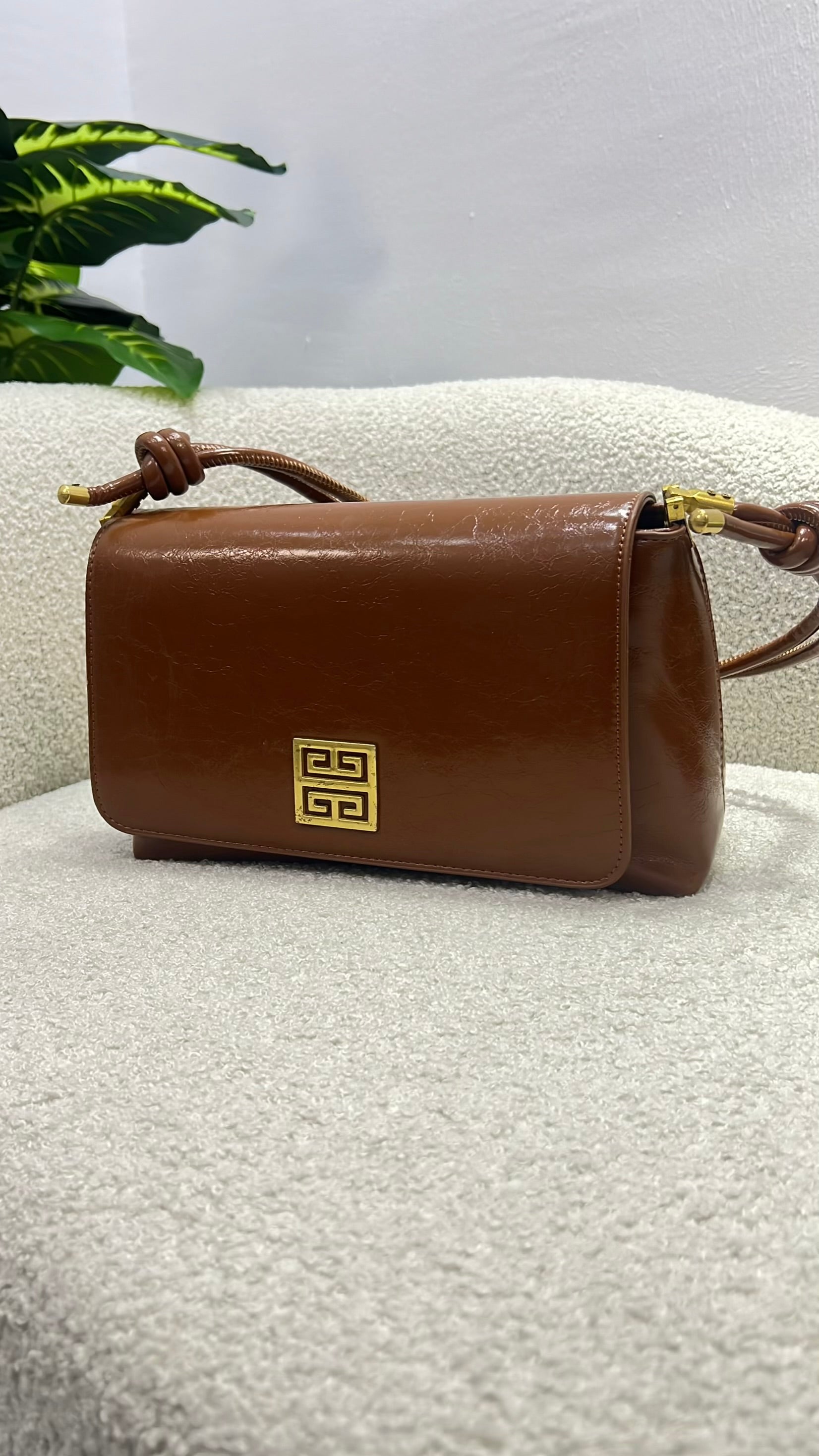 Leather Knot Handle Bag in Tan
