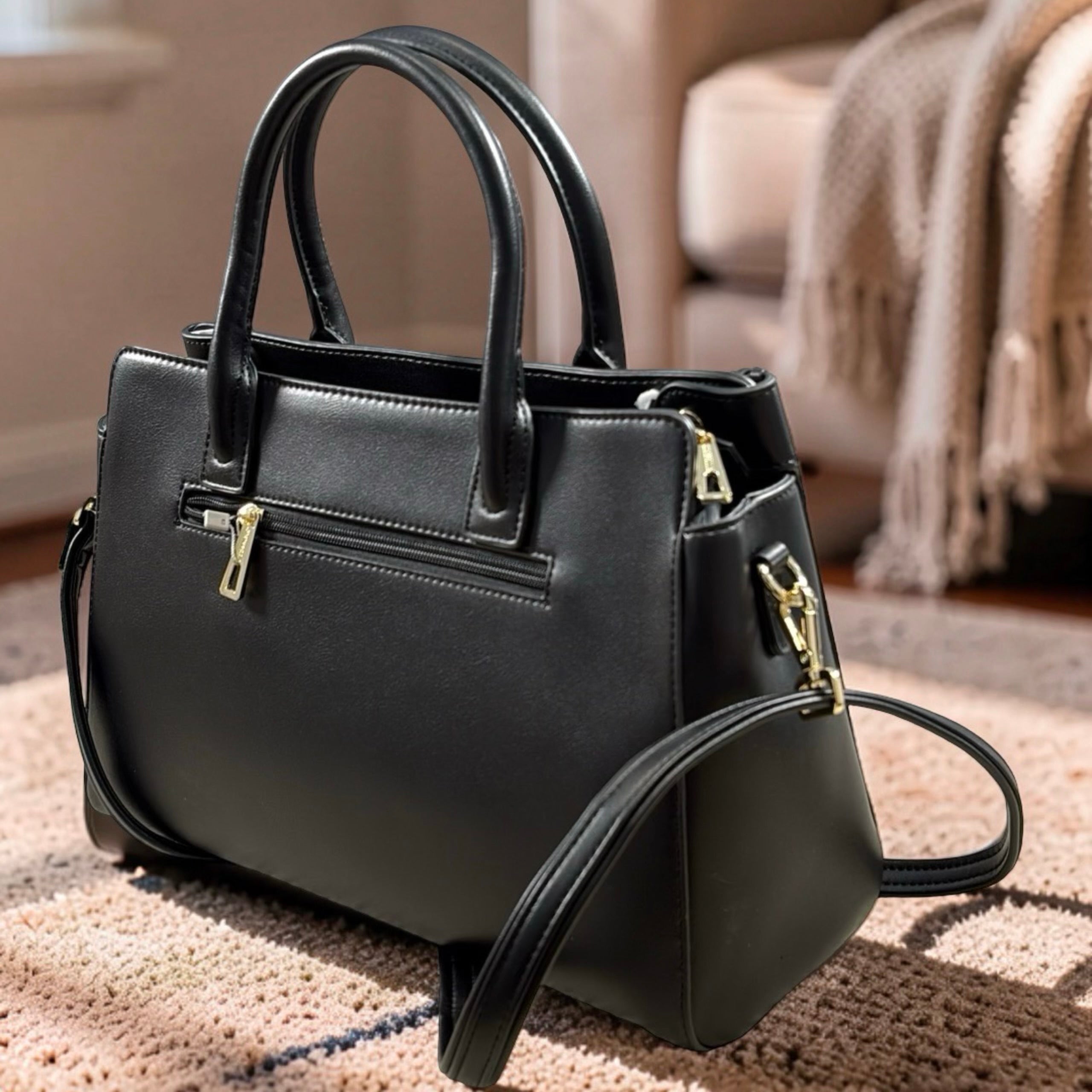 Chrisbella Double Handle Croc-Insert Bag in Black