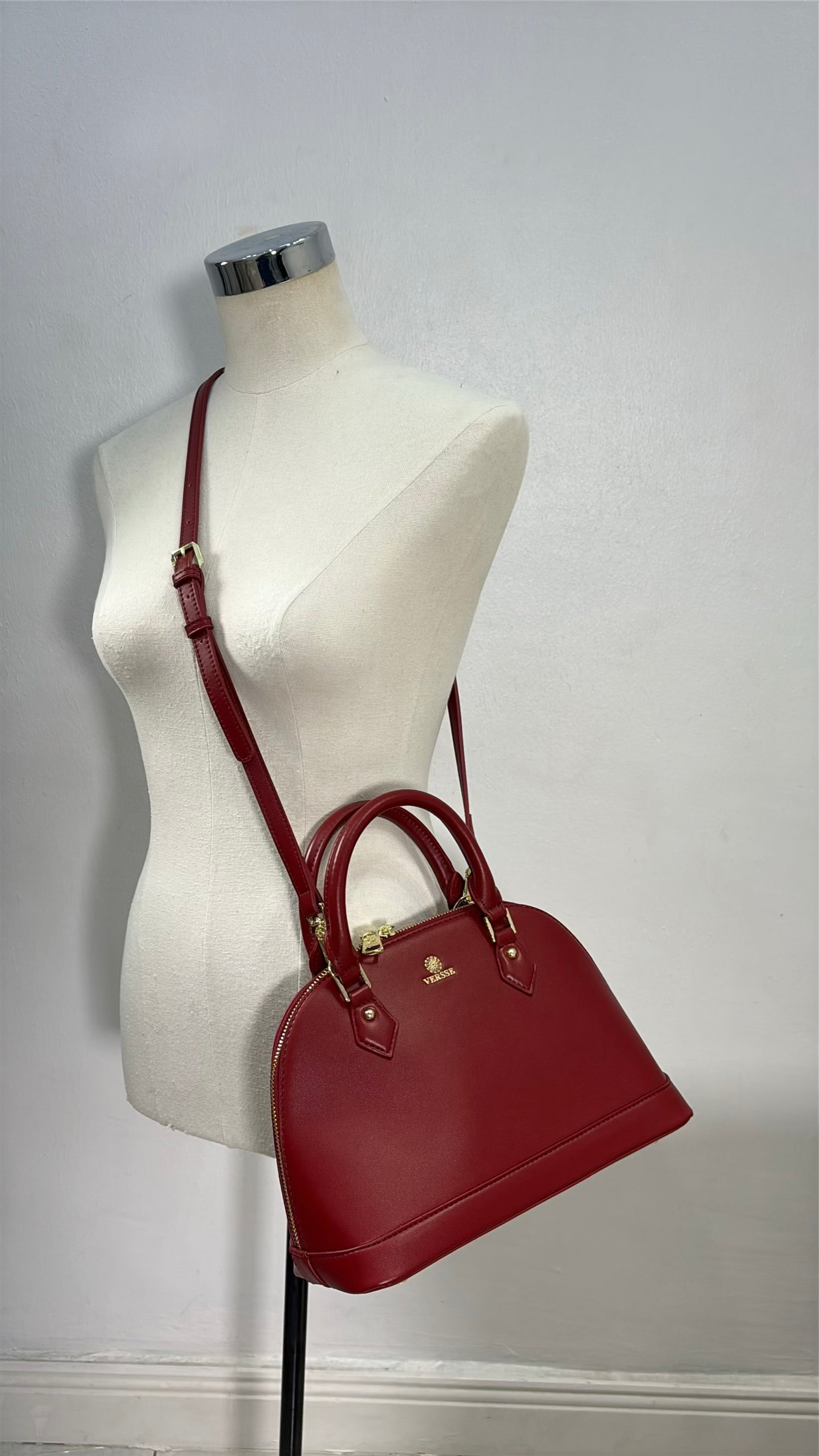 Versse Oval Top Handbag in Maroon