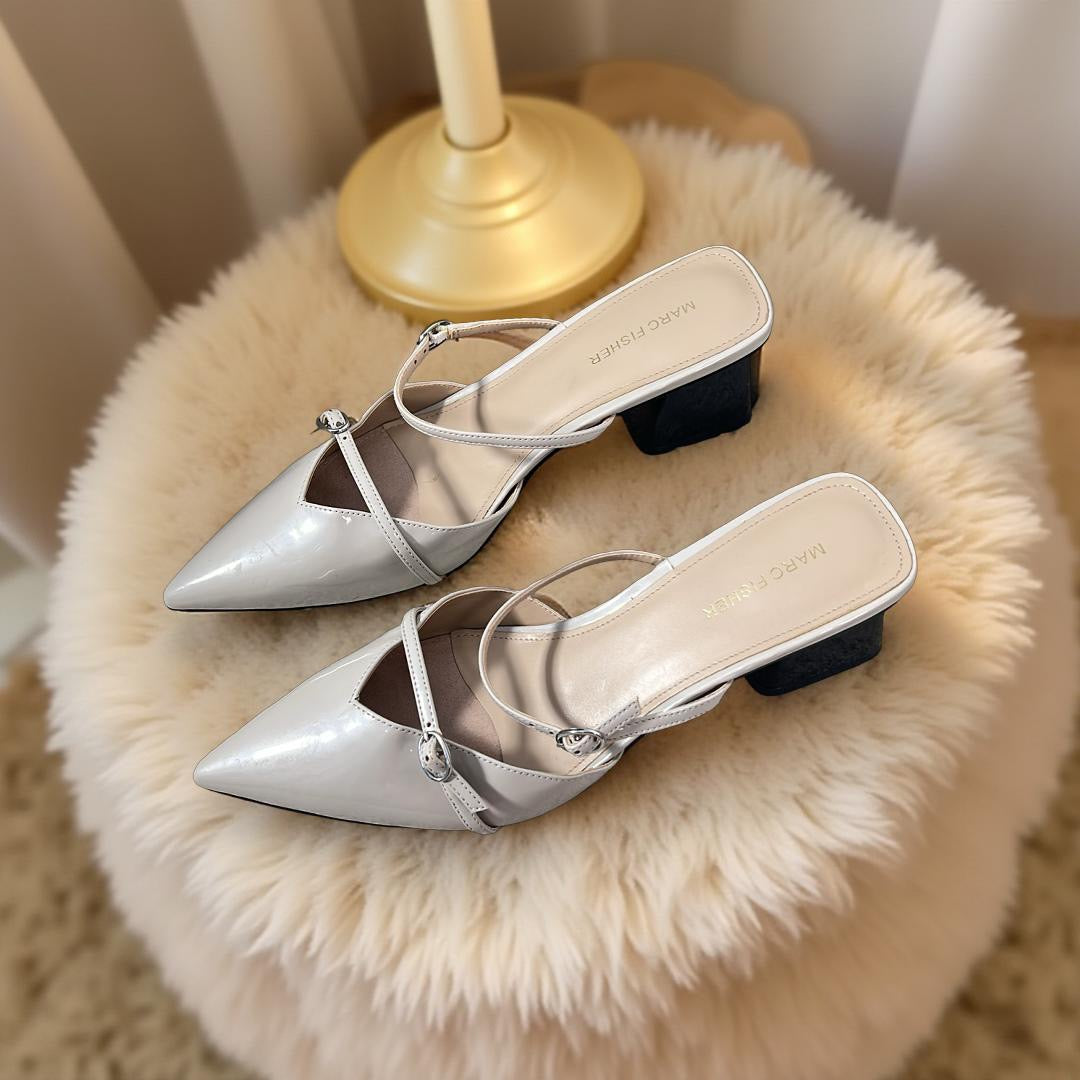 Marc Fisher Pointed Toe Block Heel Mule in Grey