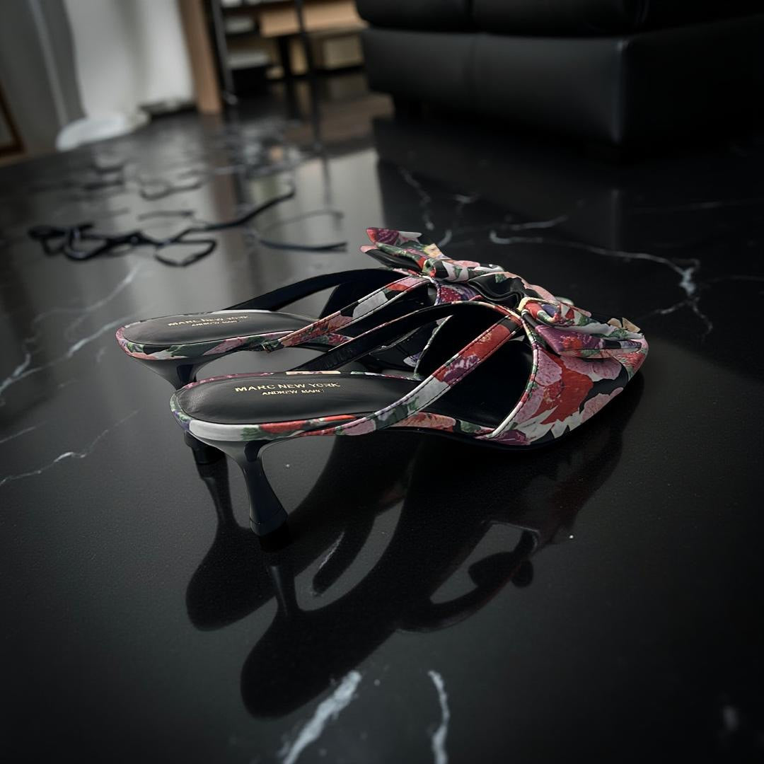 Andrew Marc Floral Leather Bow Detail Mule in Multi