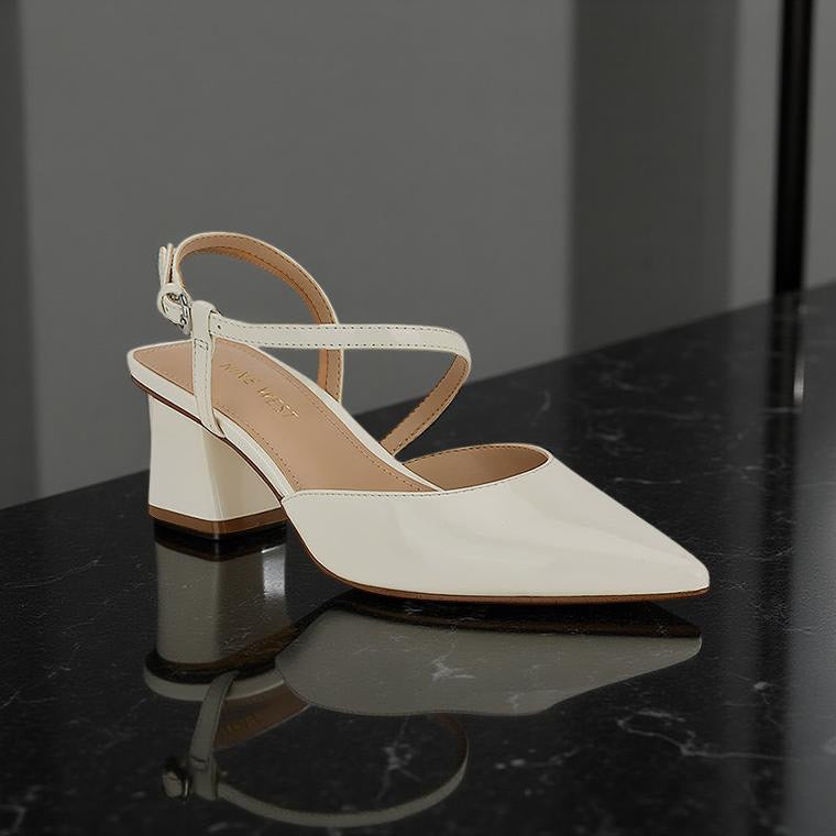Nine West Pointed Toe Block Heel Slingback in Off White