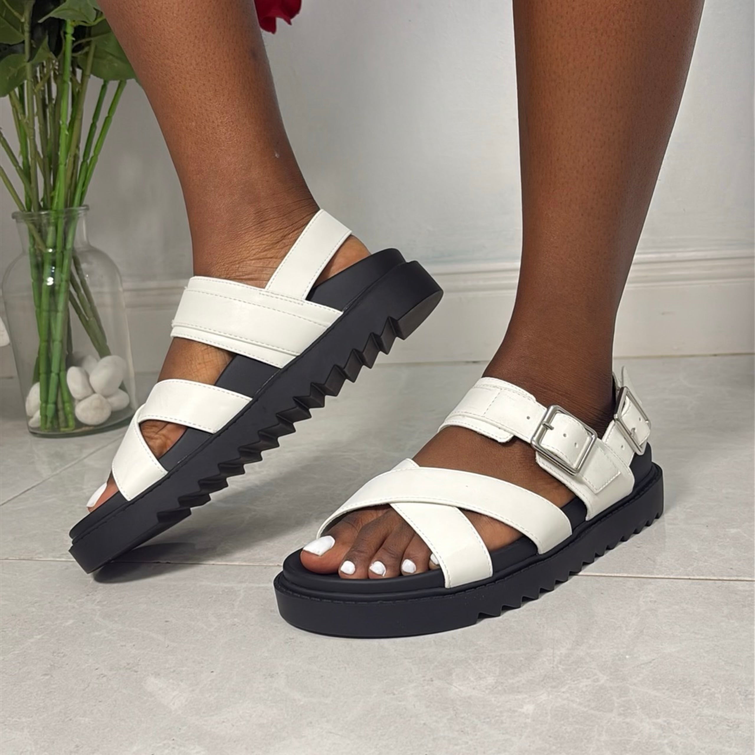 State Street Leather Sporty Sandal in White