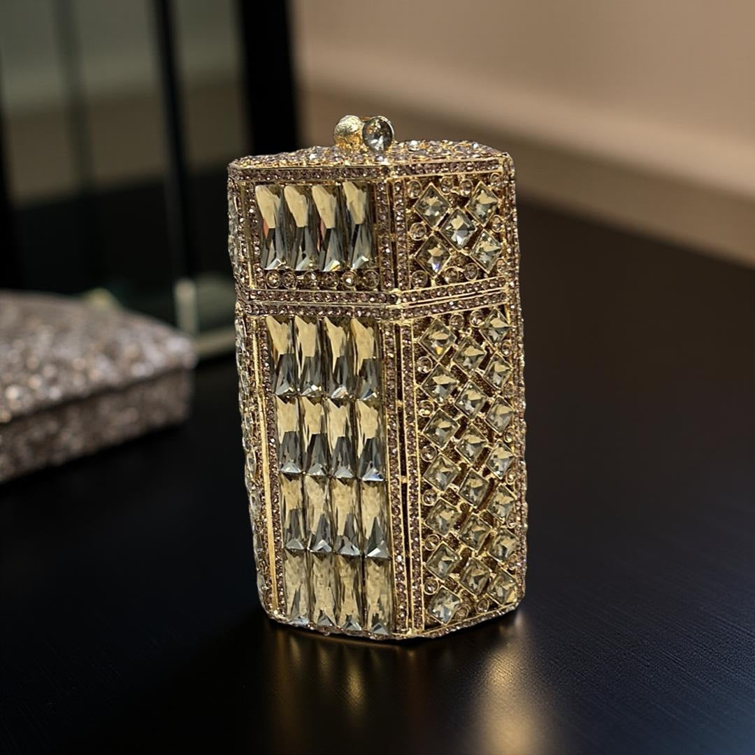 Florence Hexagon Clutch Purse with Crystals in Gold