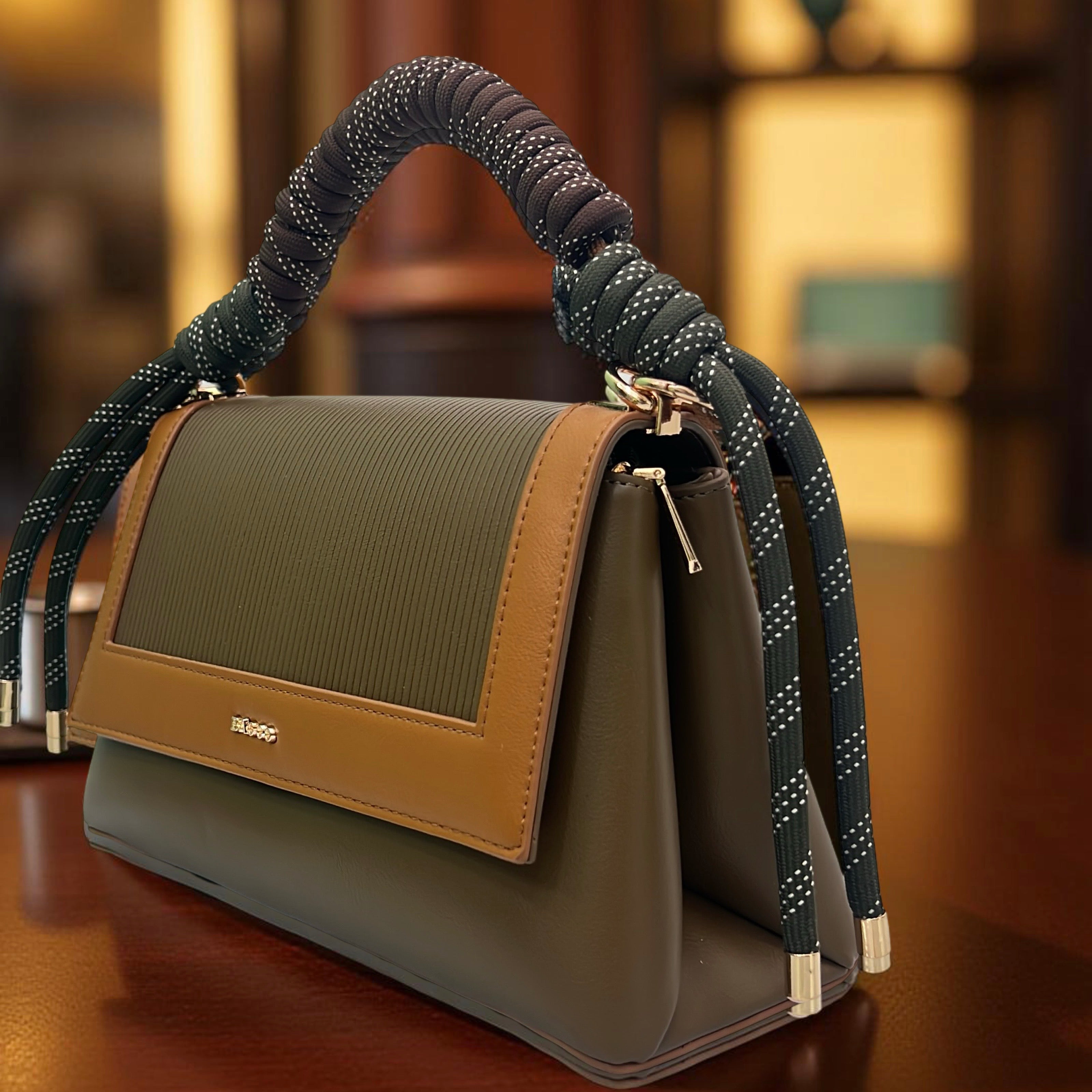 Bagco Woven Handle Tow-Tone Bag in Mud