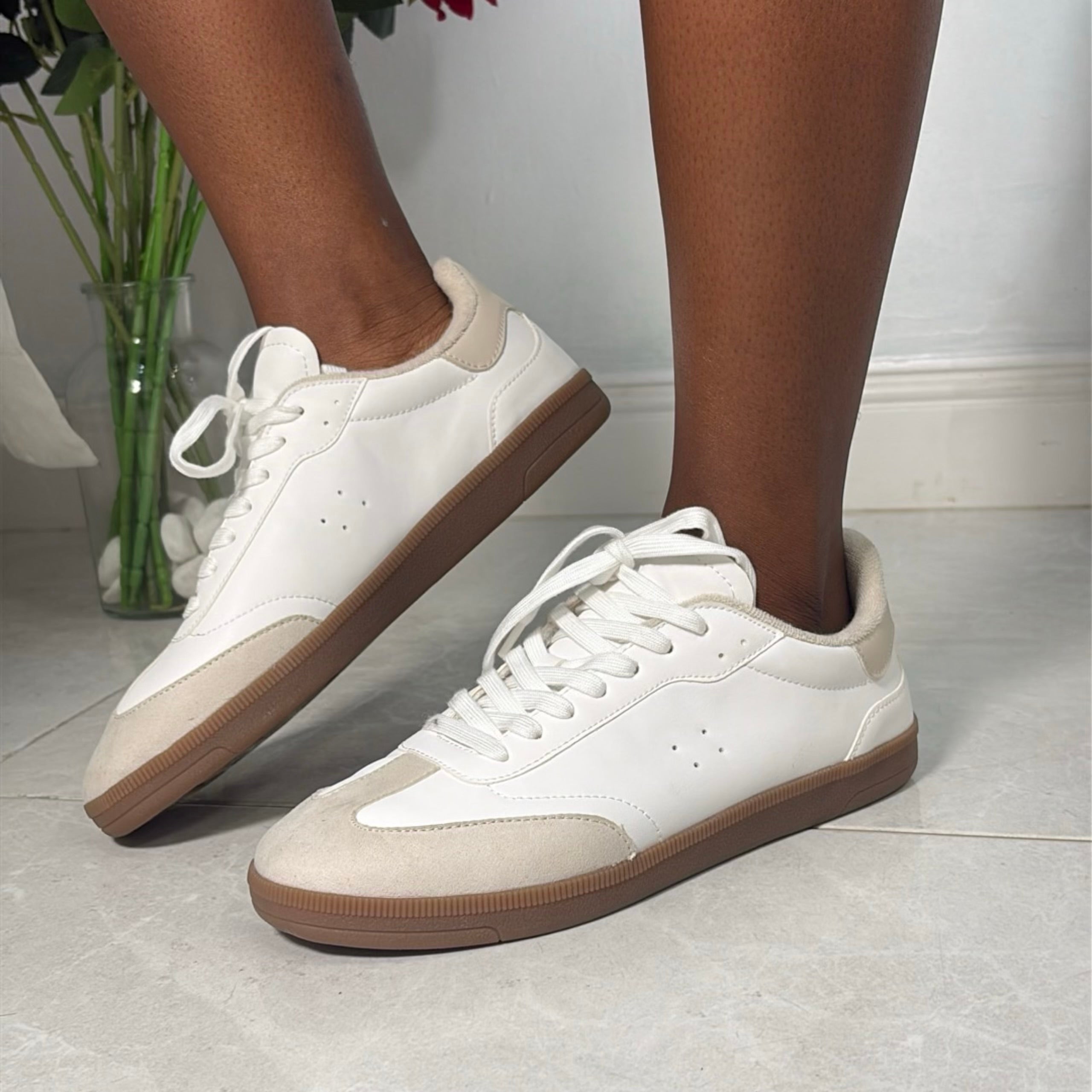 H & M Lace-Up Sneakers in White