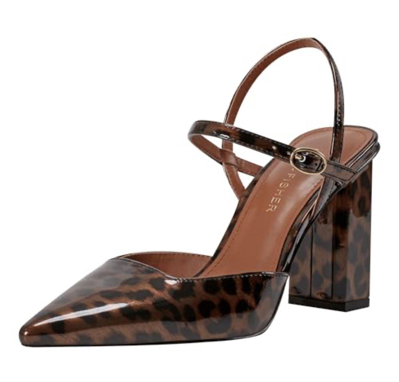 Marc Fisher Animal Print Patent Leather Block Heel Pump in Brown