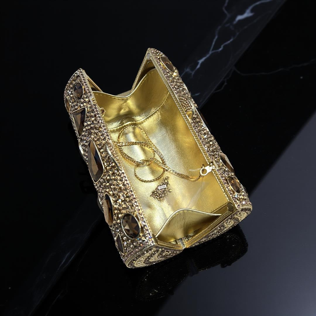 Monaco Sparkle Clutch Rhinestone Evening Bag with Chain Strap in Gold