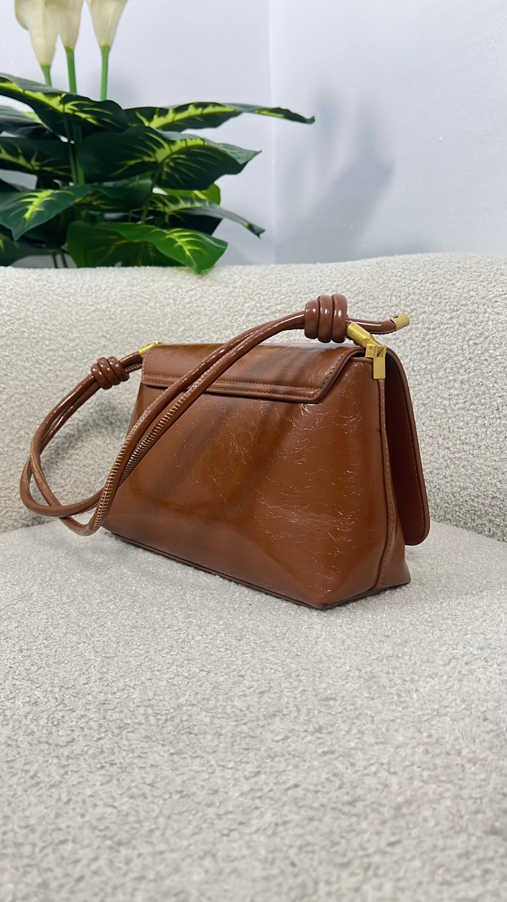 Leather Knot Handle Bag in Tan