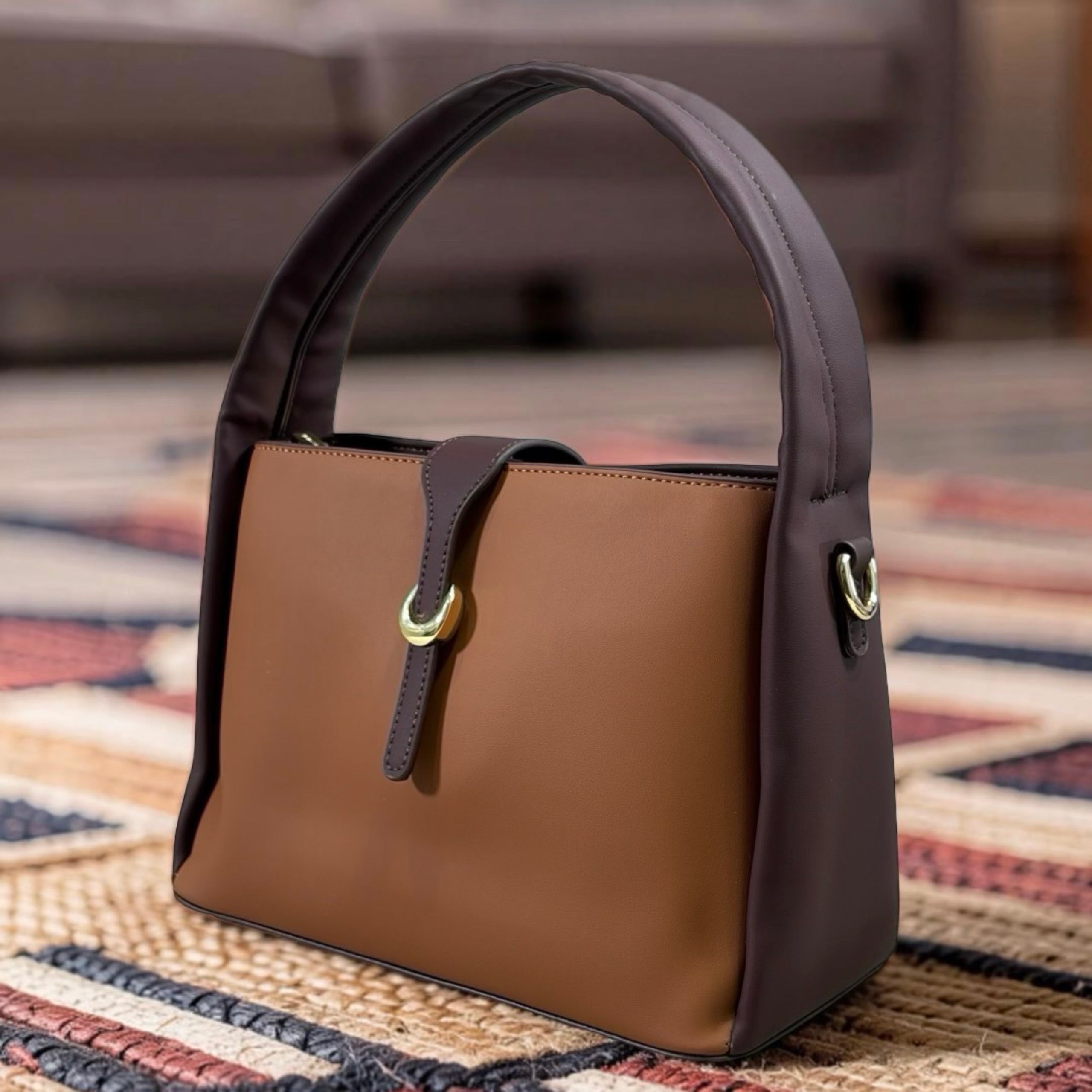 Holley Vivi Two-Tone Shoulder Bag in Brown/Coffee