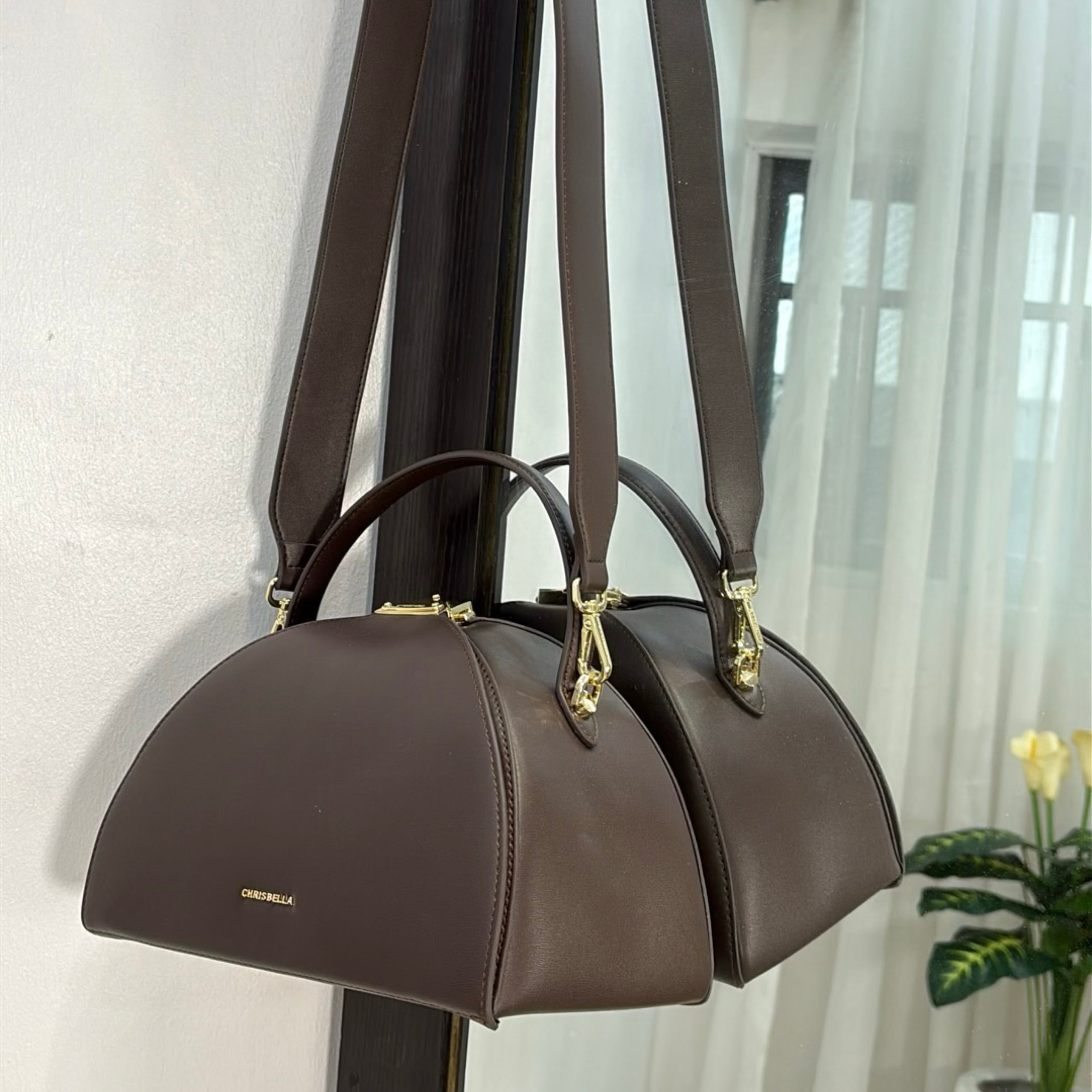 Chrisbella Semi-Circle Top Handle Bag in Coffee