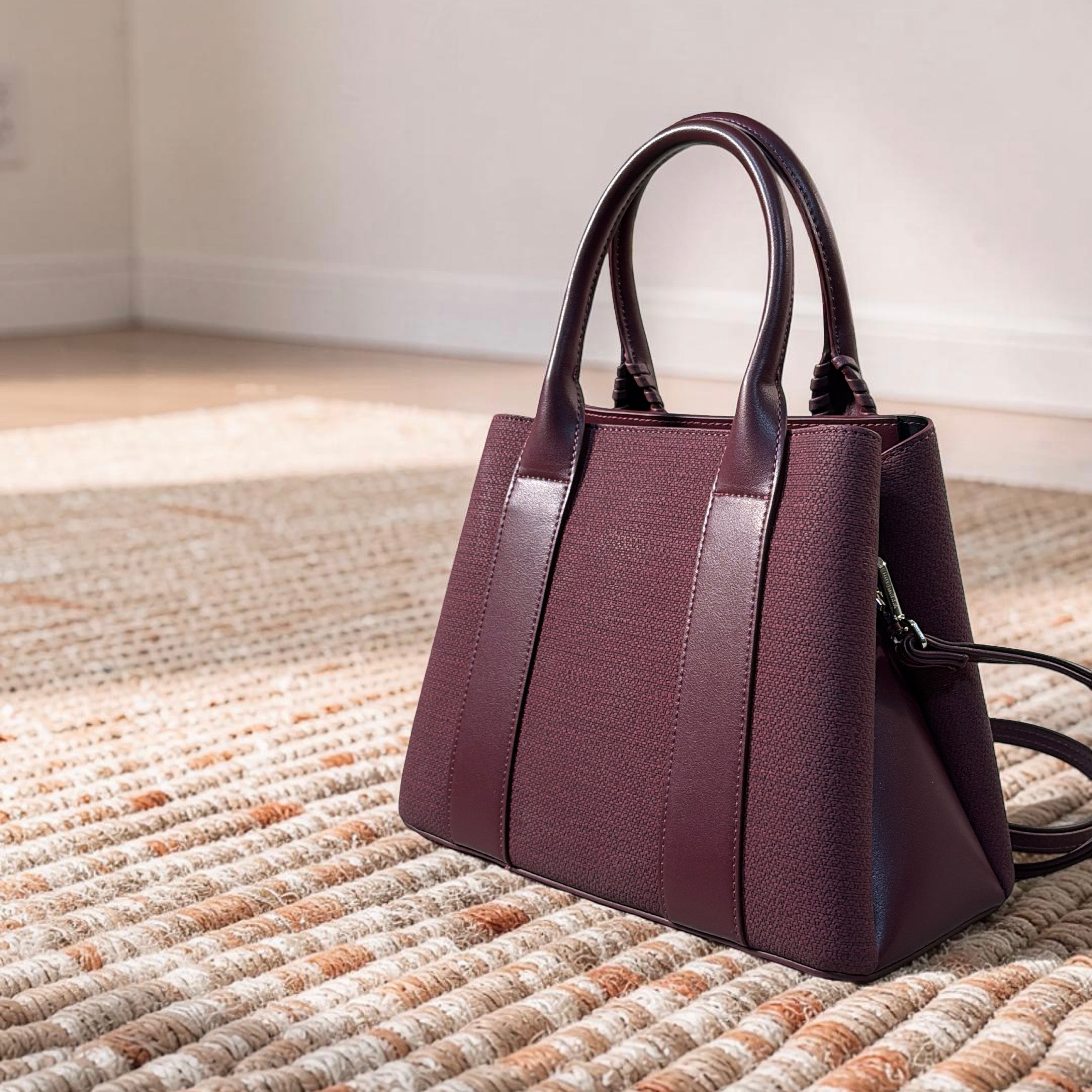 Chrisbella Double Handle Structured Medium Bag in Burgundy