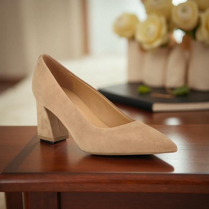 Nine West Suede Pointed Toe Block Heel Pump in Carton