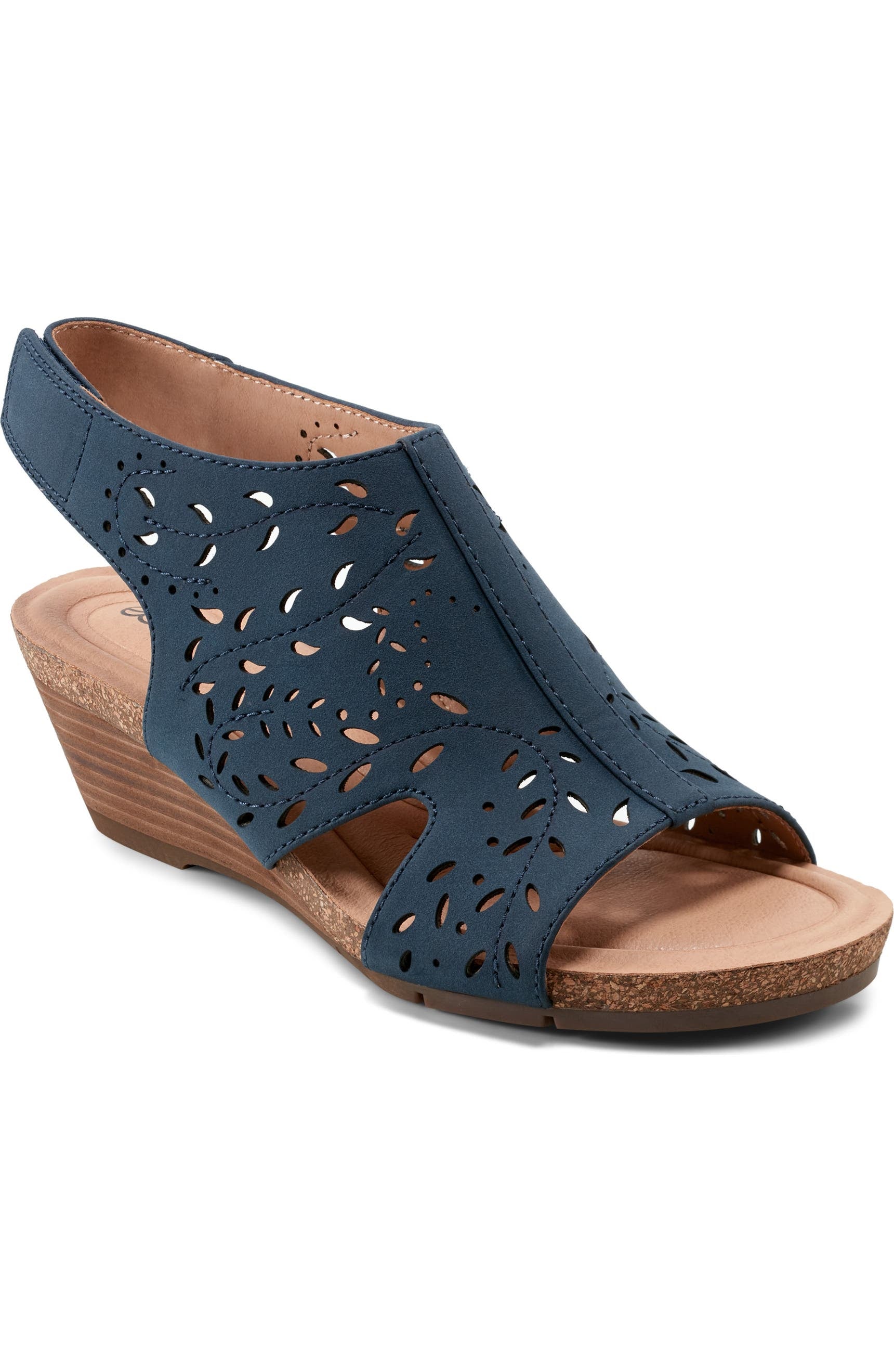 Earth Perforated Wedge Sandal in Navy
