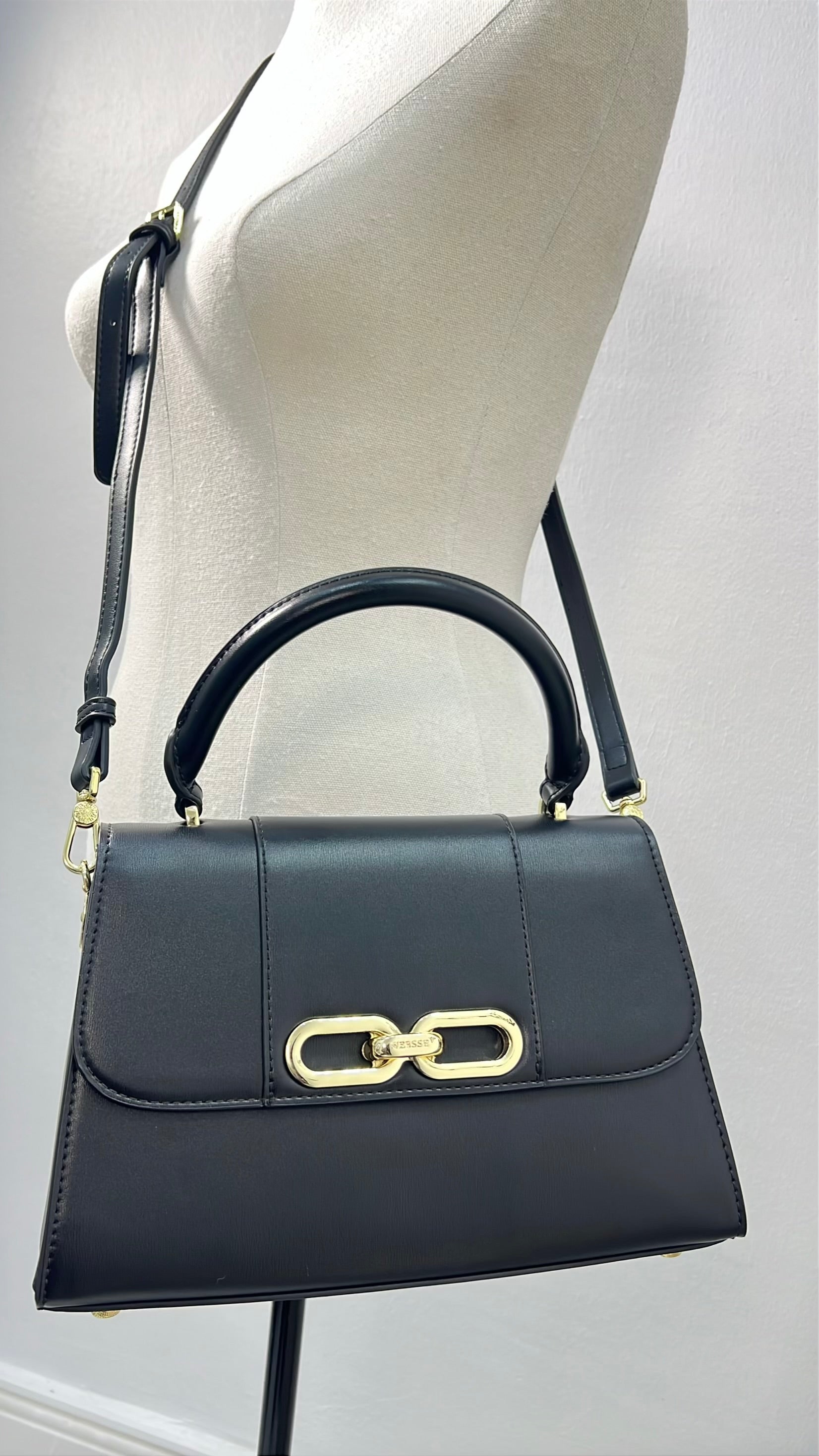 Versse Top handle Structured Flap Bag in Black