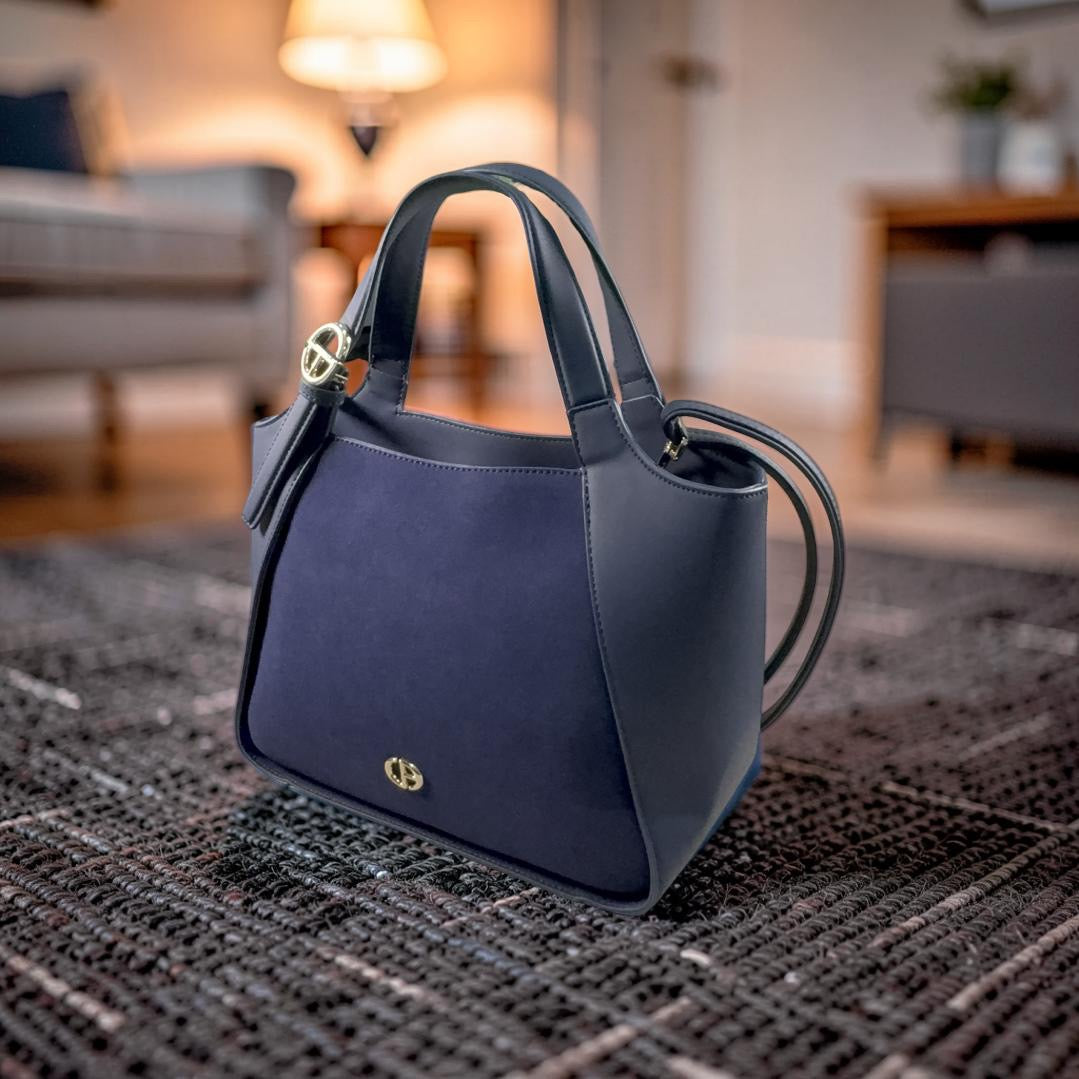 Chrisbella Suede detail Large Bag in Navy