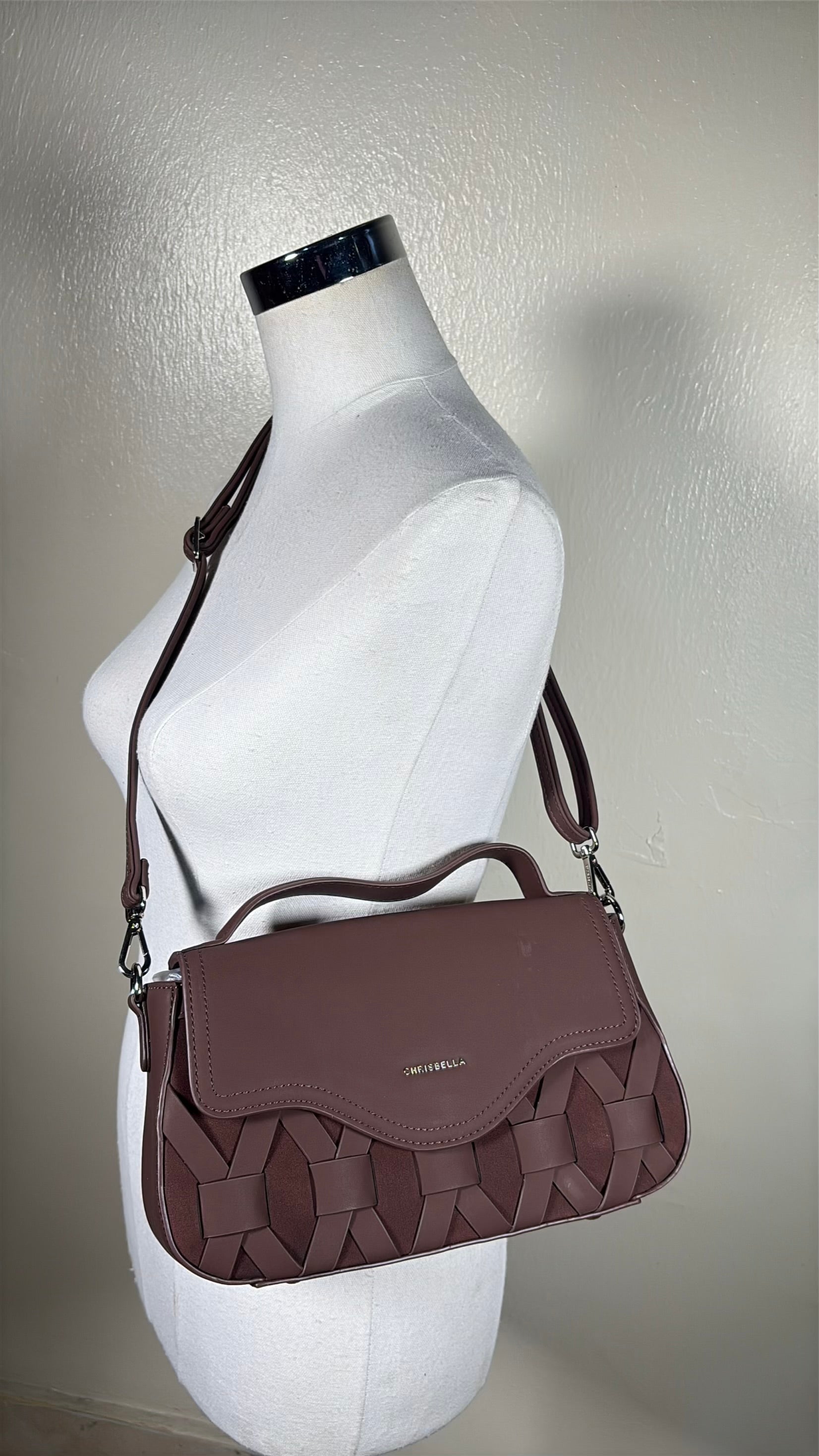 Chrisbella Top Handle Suede Detail Bag in Coffee