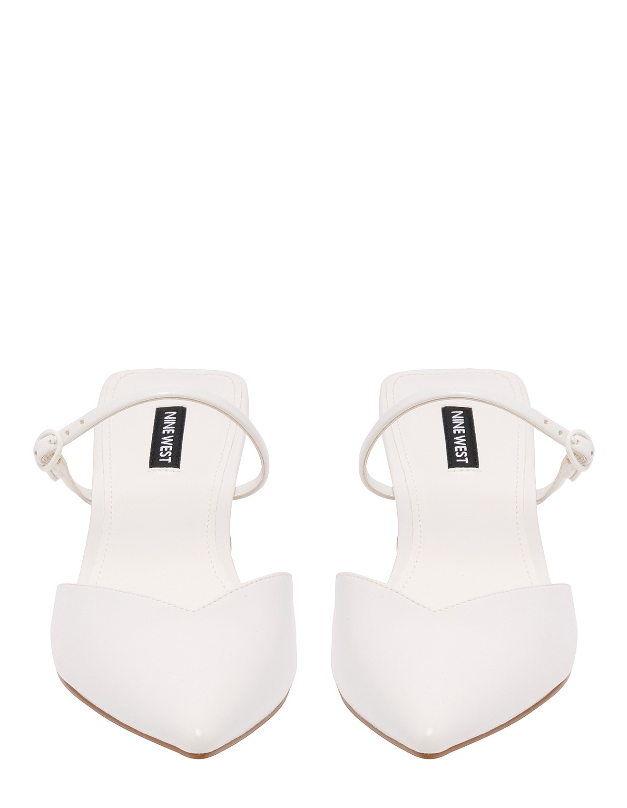 Ninewest Pointed Toe Block Heel Mule in White