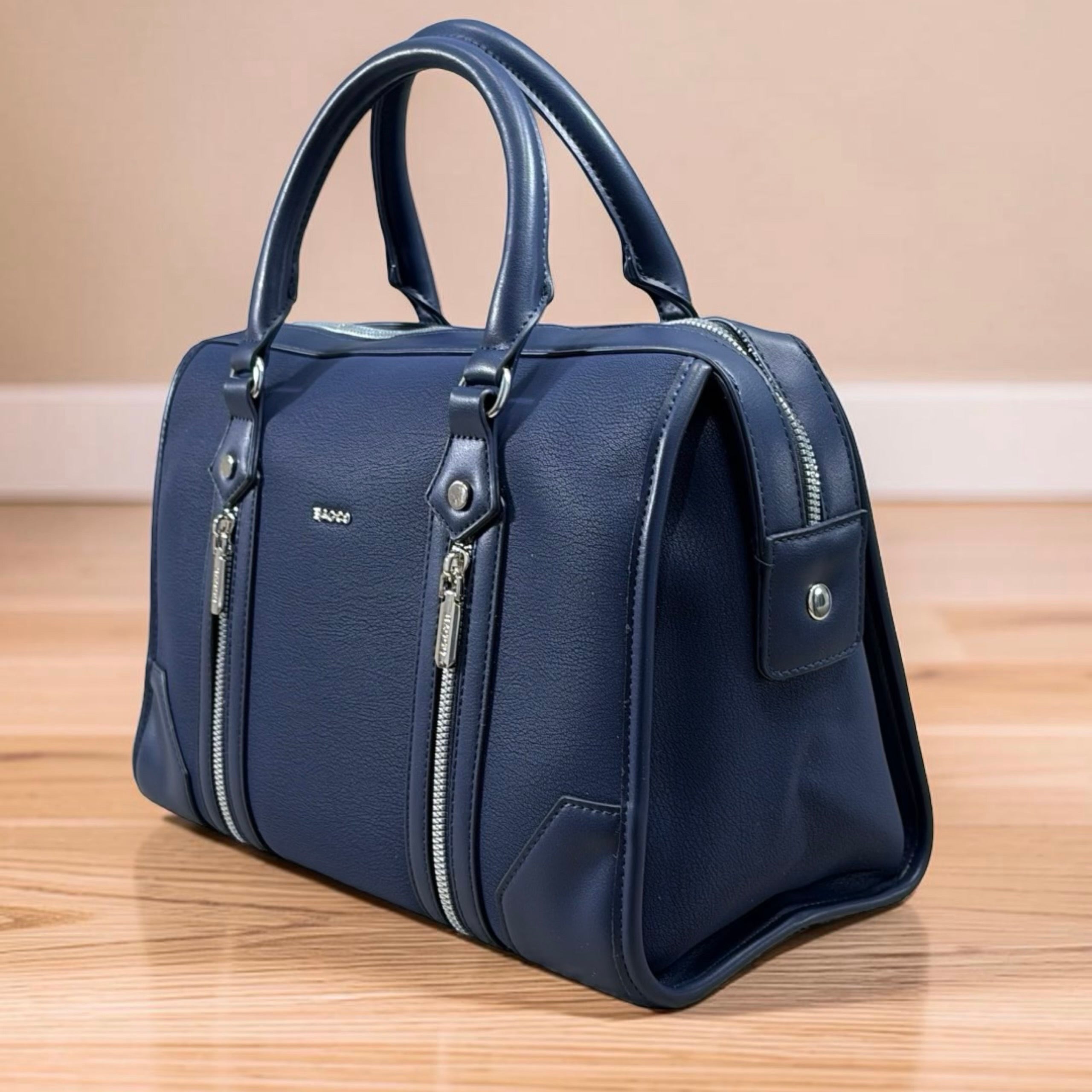 Bagco Double Front Zip Two-Tone Bag in Navy