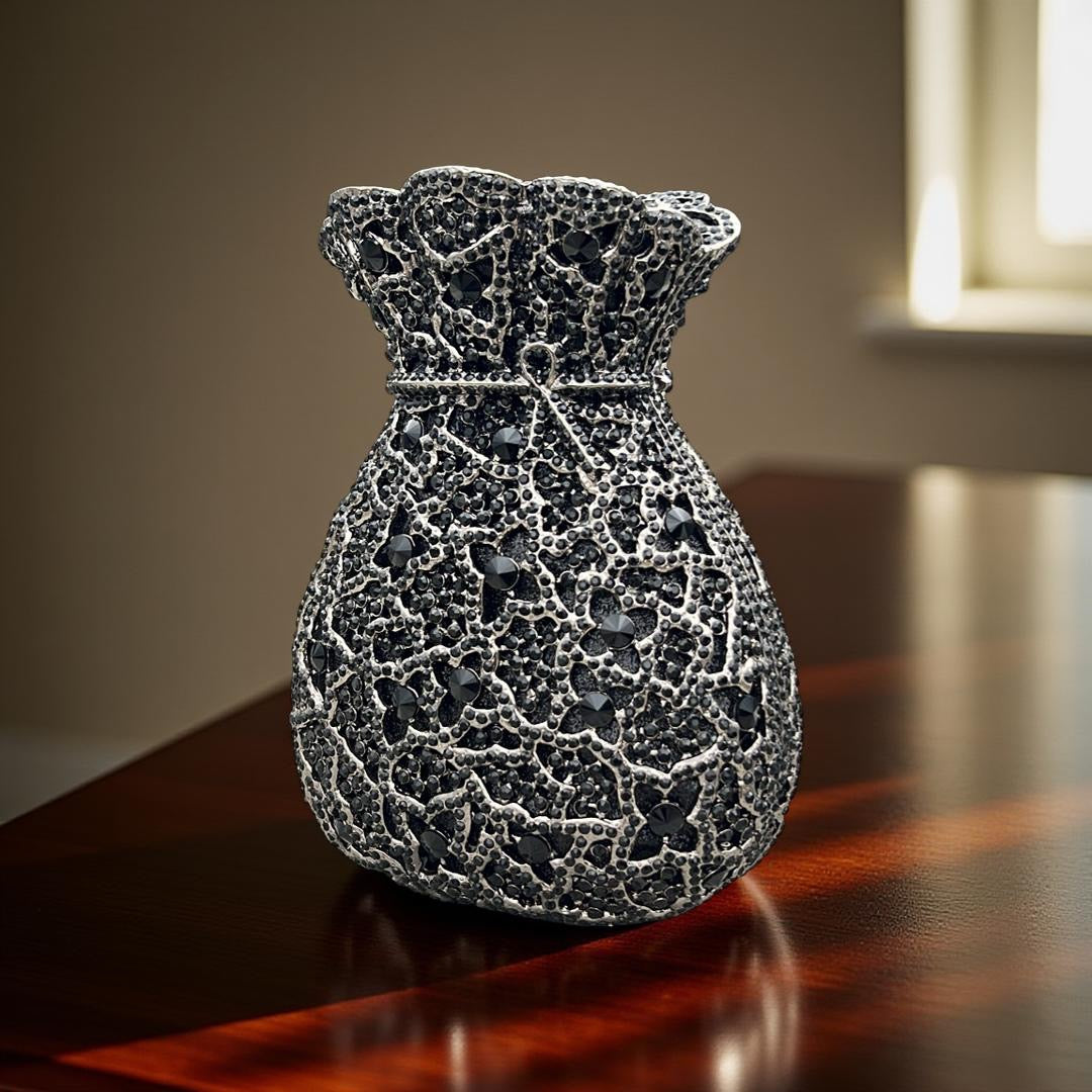 Portofino Luxe Clutch Structured Party Purse with Stones in Black