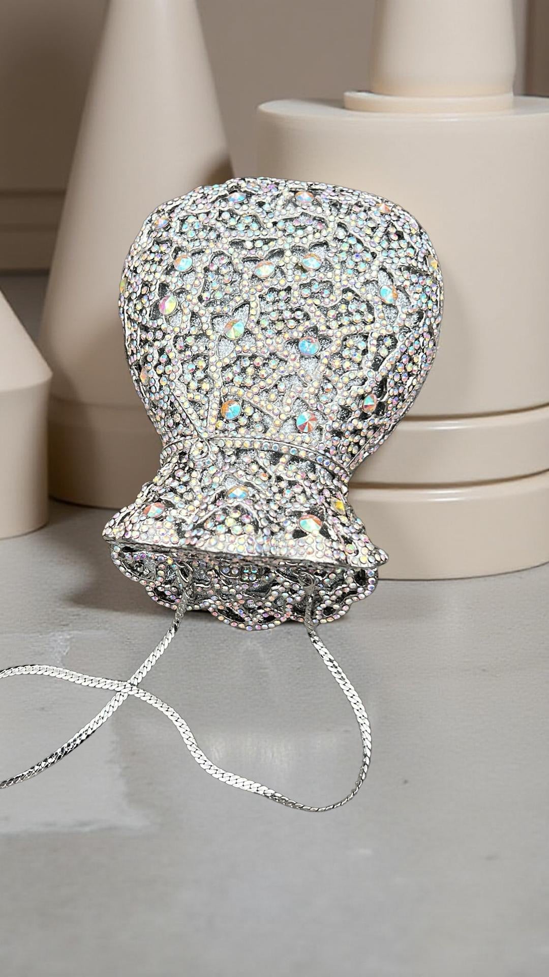 Portofino Luxe Clutch Structured Party Purse with Stones in Silver