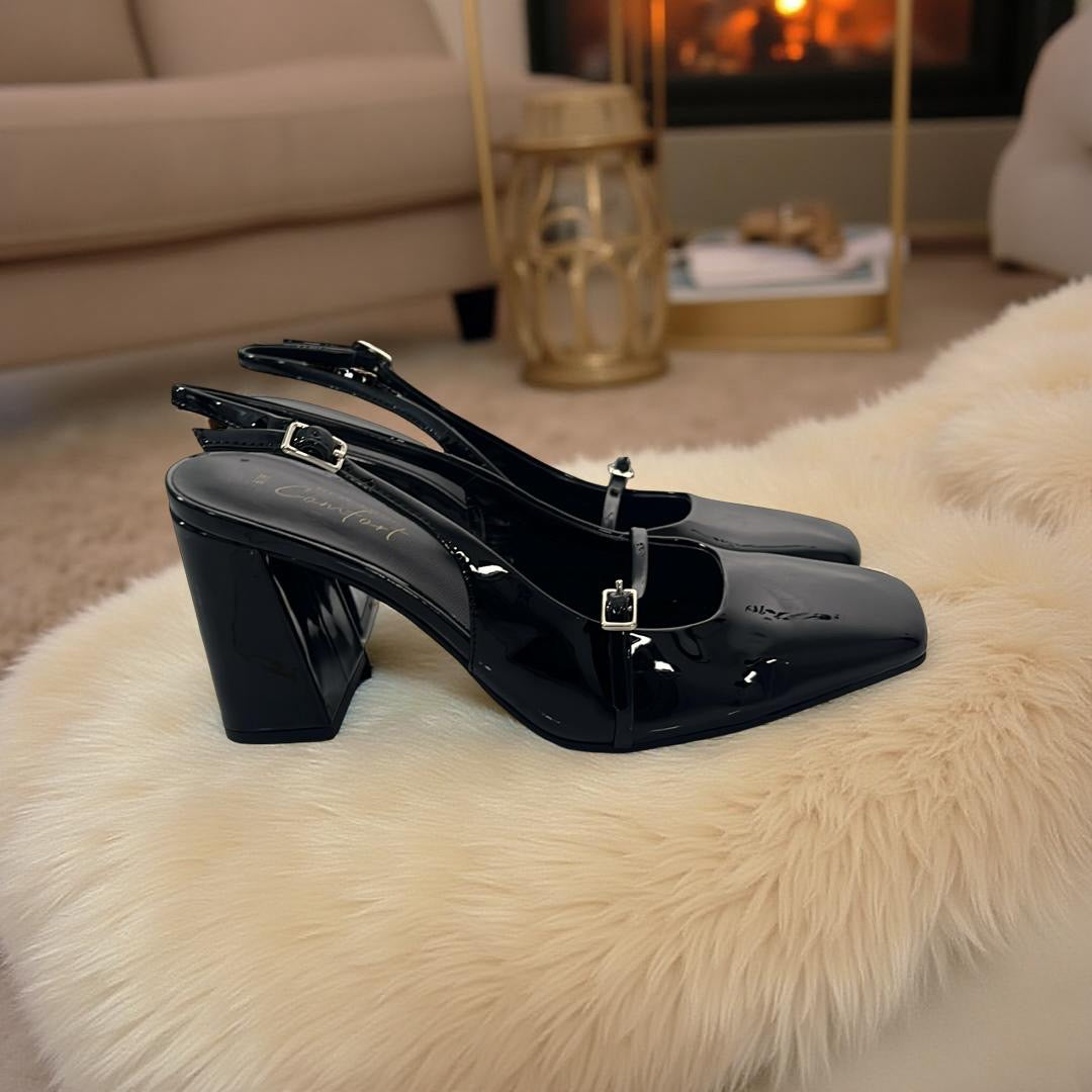 New Look Patent Leather Block Heel Pump in Black