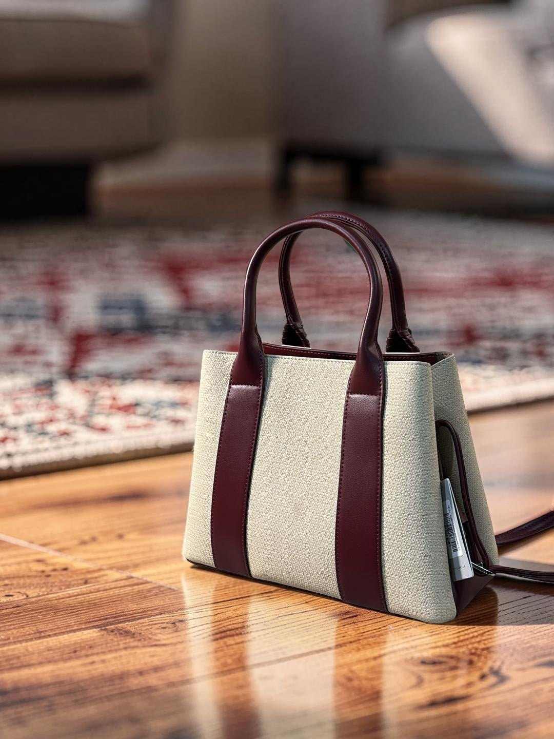 Chrisbella Double Handle Structured Medium Bag in Beige