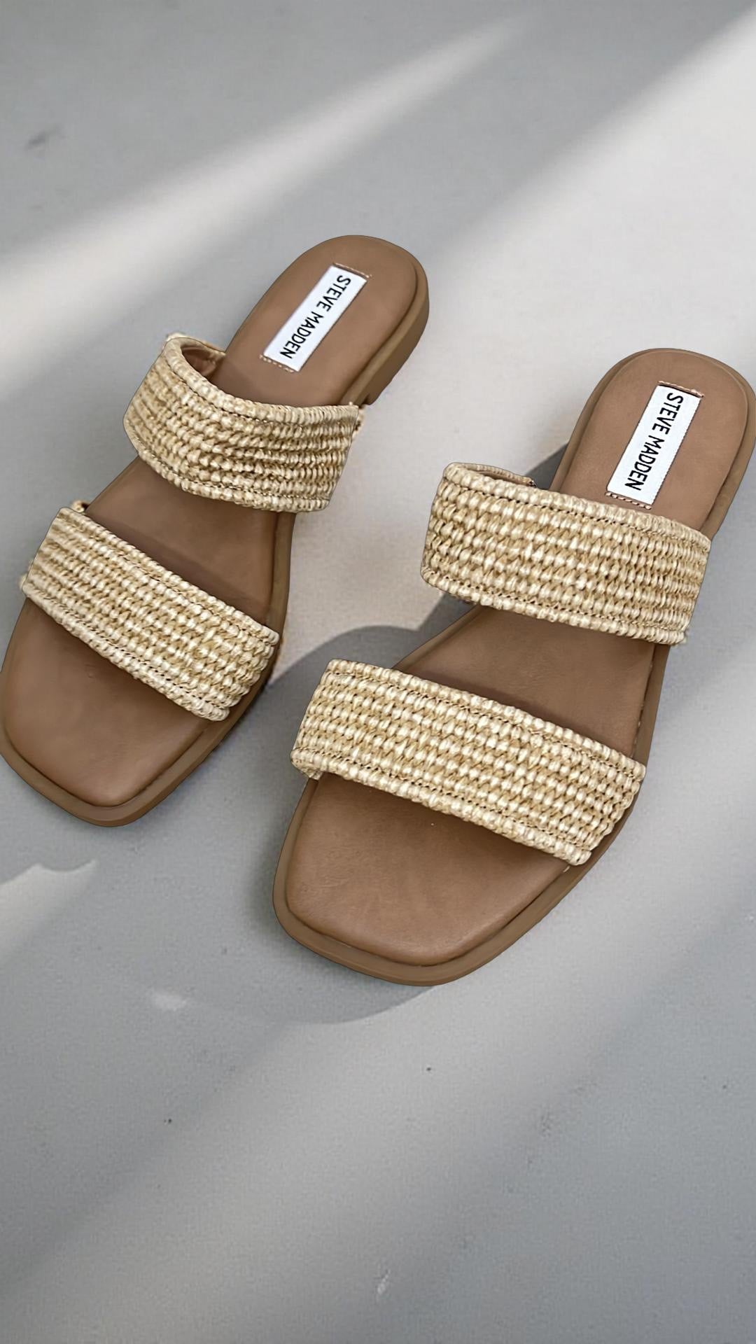 Steve madden Raffia Double Strap Slide Sandal in Natural