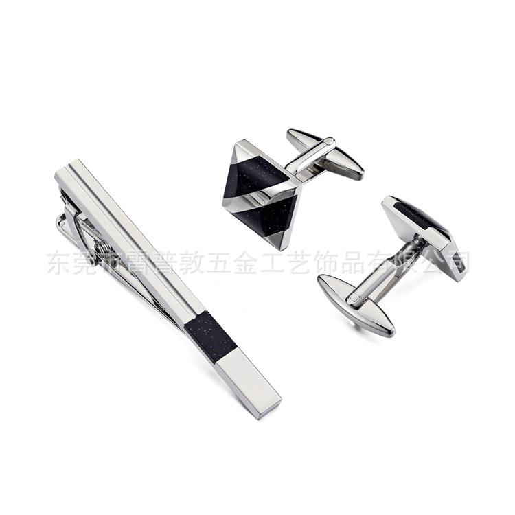 BLACK/SILVER CUFFLINKS & TIE PIN