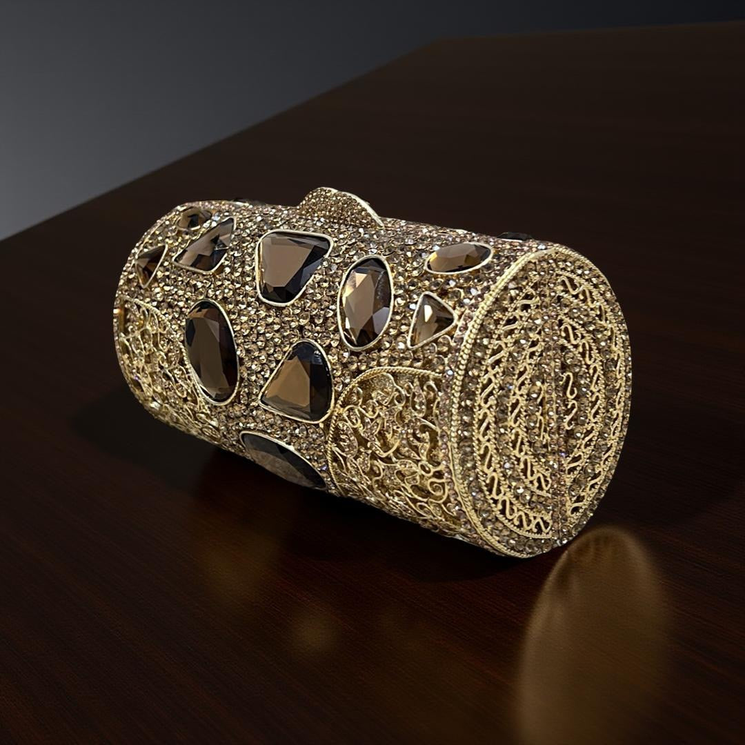 Monaco Sparkle Clutch Rhinestone Evening Bag with Chain Strap in Gold