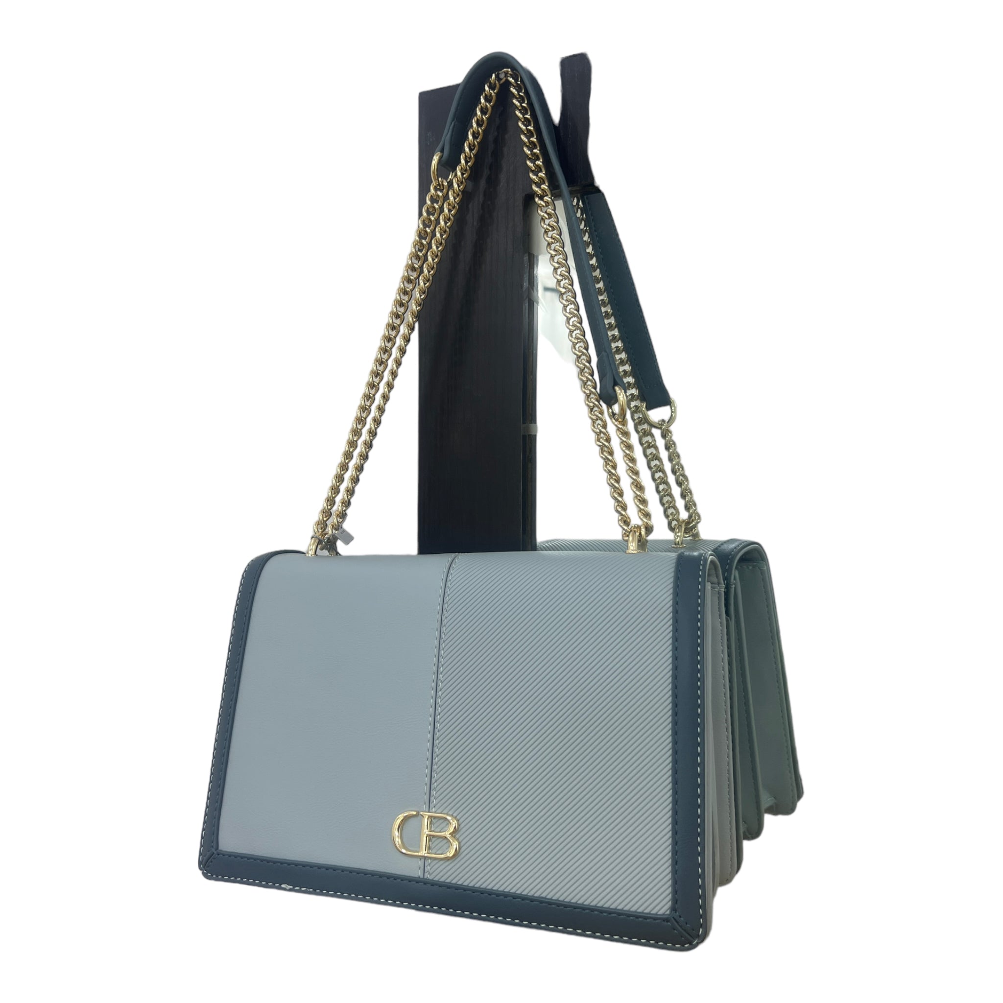 CHRISBELLA CB LOGO STRUCTURED FULL FRONTAL FLAP BAG IN BLUE