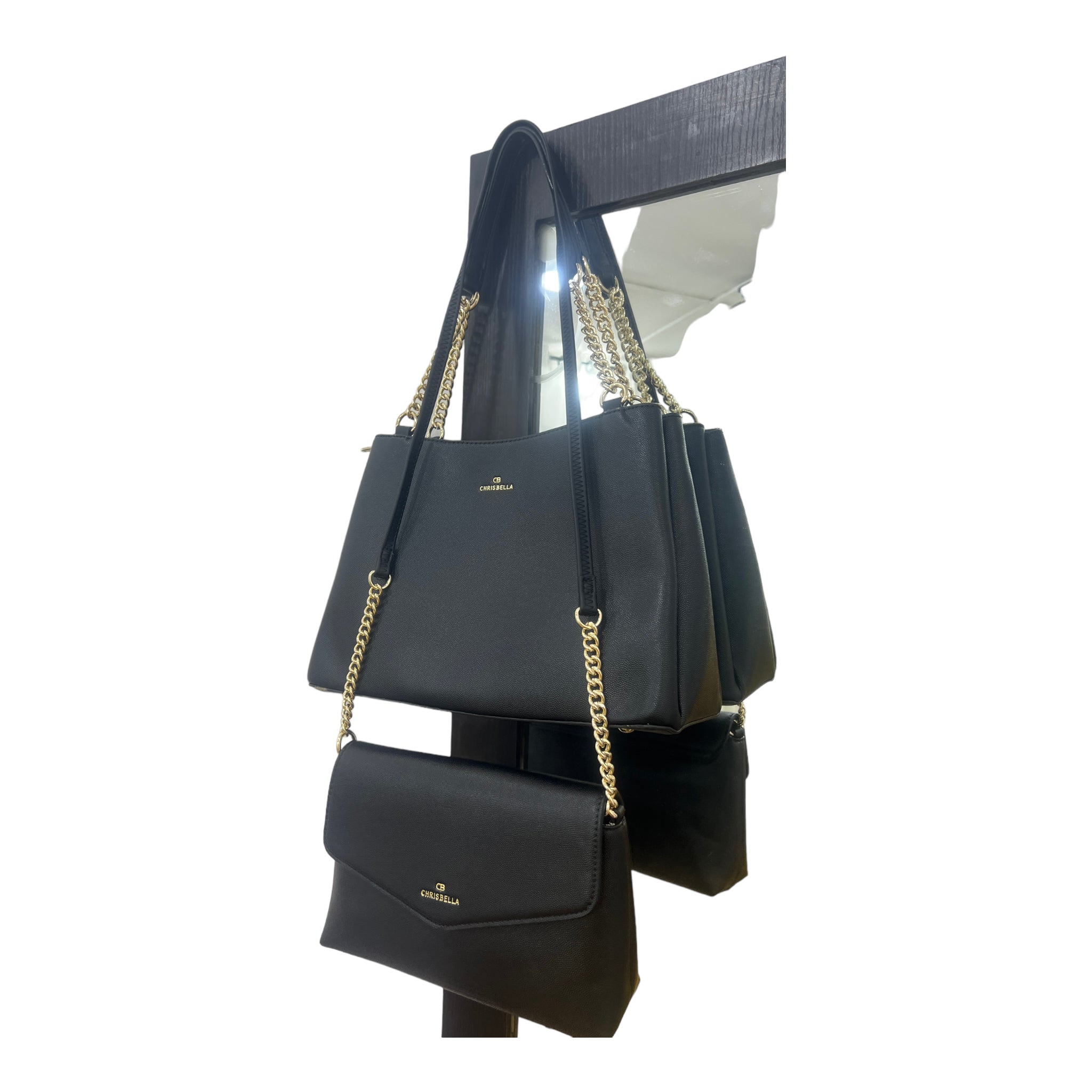 CHRISBELLA TEXTURED LEATHER 2-IN-1 BAG IN BLACK